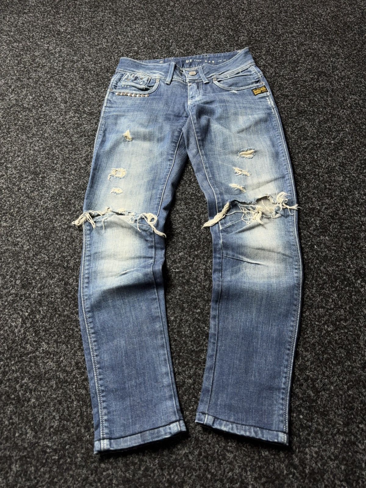 G-Star 00s G-Star RAW 3301 Distressed Punk Rock Denim Jeans Y2K Size 25" / US 0 / IT 36 - 1 Thumbnail