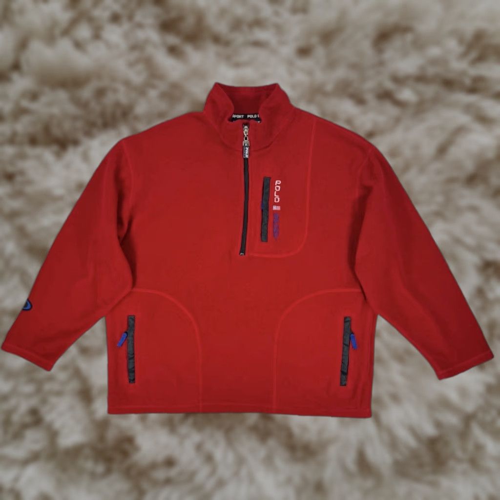 VINTAGE Polo Sport Ralph Lauren 1/4 Zip Fleece Pullover Sweater Mens XL Red 90s Pullover Zip Sweater Mens XL Red 90s Polo Sport Ralph Lauren