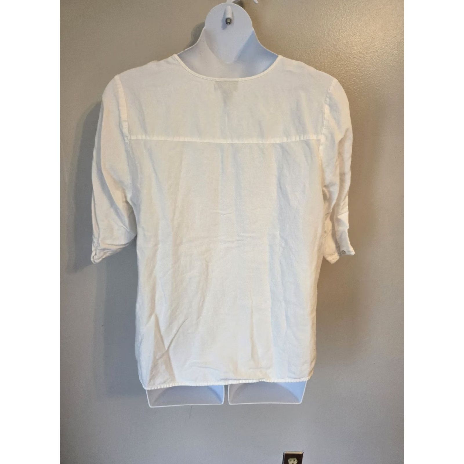Vintage Maggie Barnes For Catherines White Pleated Trim Linen Button Down Top Boho 1X Shirt Womens Size XL / US 12-14 / IT 48-50 - 5 Thumbnail