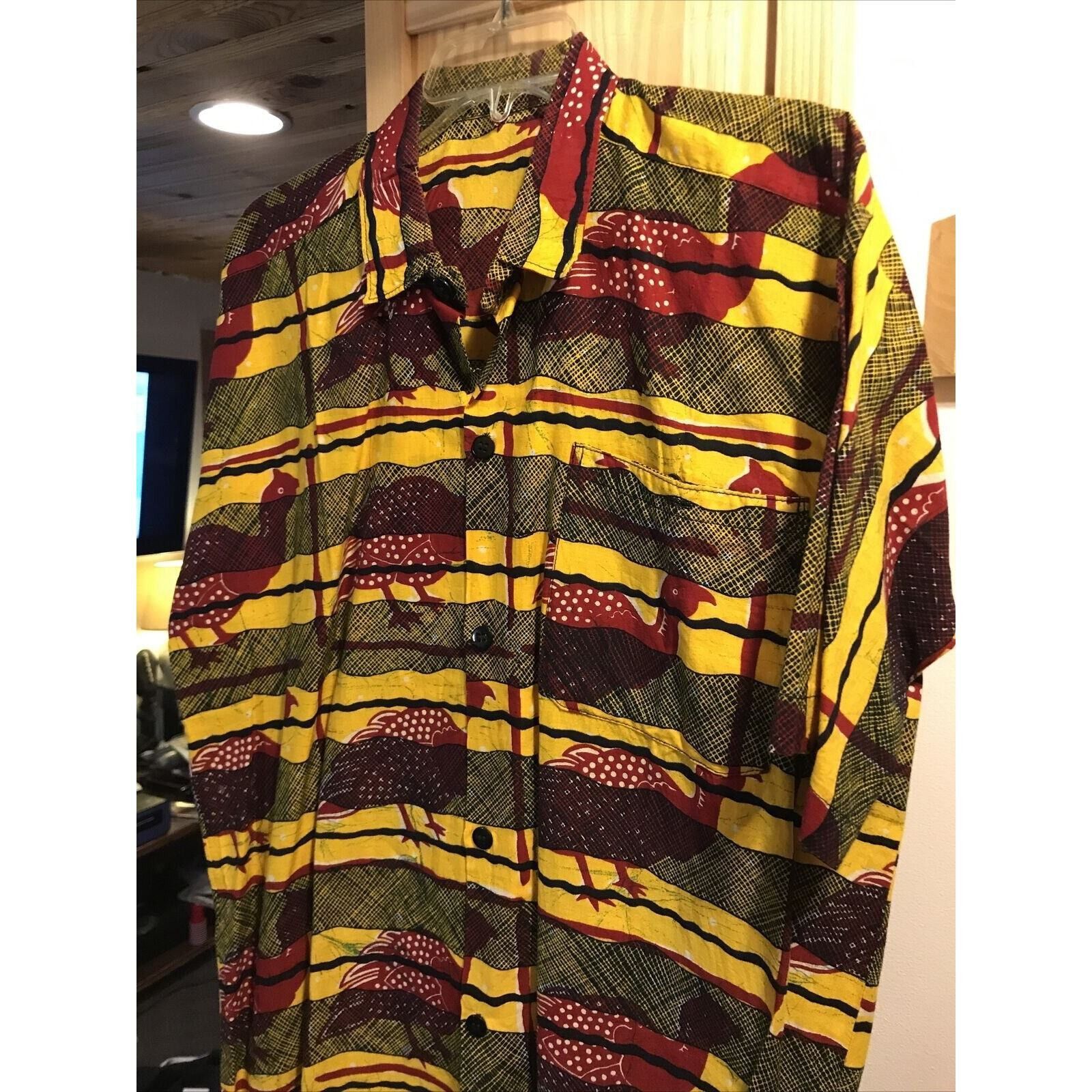 Other Vintage Mens L Yellow Striped Red Bird Print SS Button Shirt Size US L / EU 52-54 / 3 - 6 Thumbnail