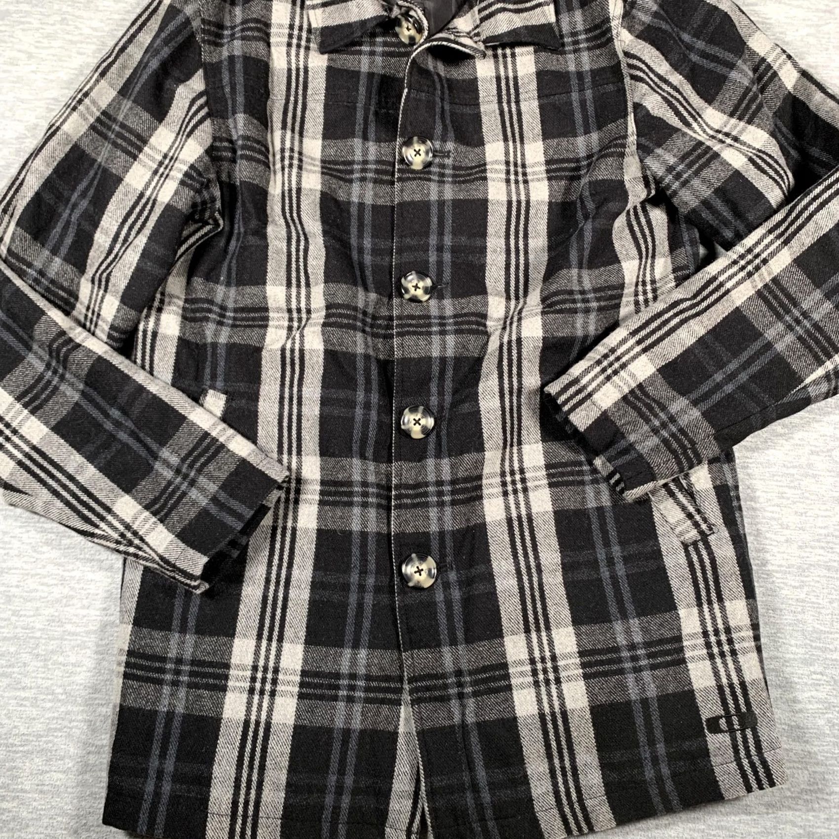 Oakley Oakley Jacket Womens Small Black Gray Plaid Button Front Wool Blend Long Coat Size S / US 4 / IT 40 - 3 Thumbnail