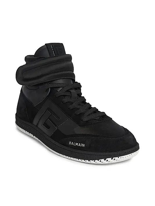 Balmain o1s1wg111225 Swan Mid-Top Leather Sneakers in Black Size US 7 / EU 40 - 2 Thumbnail