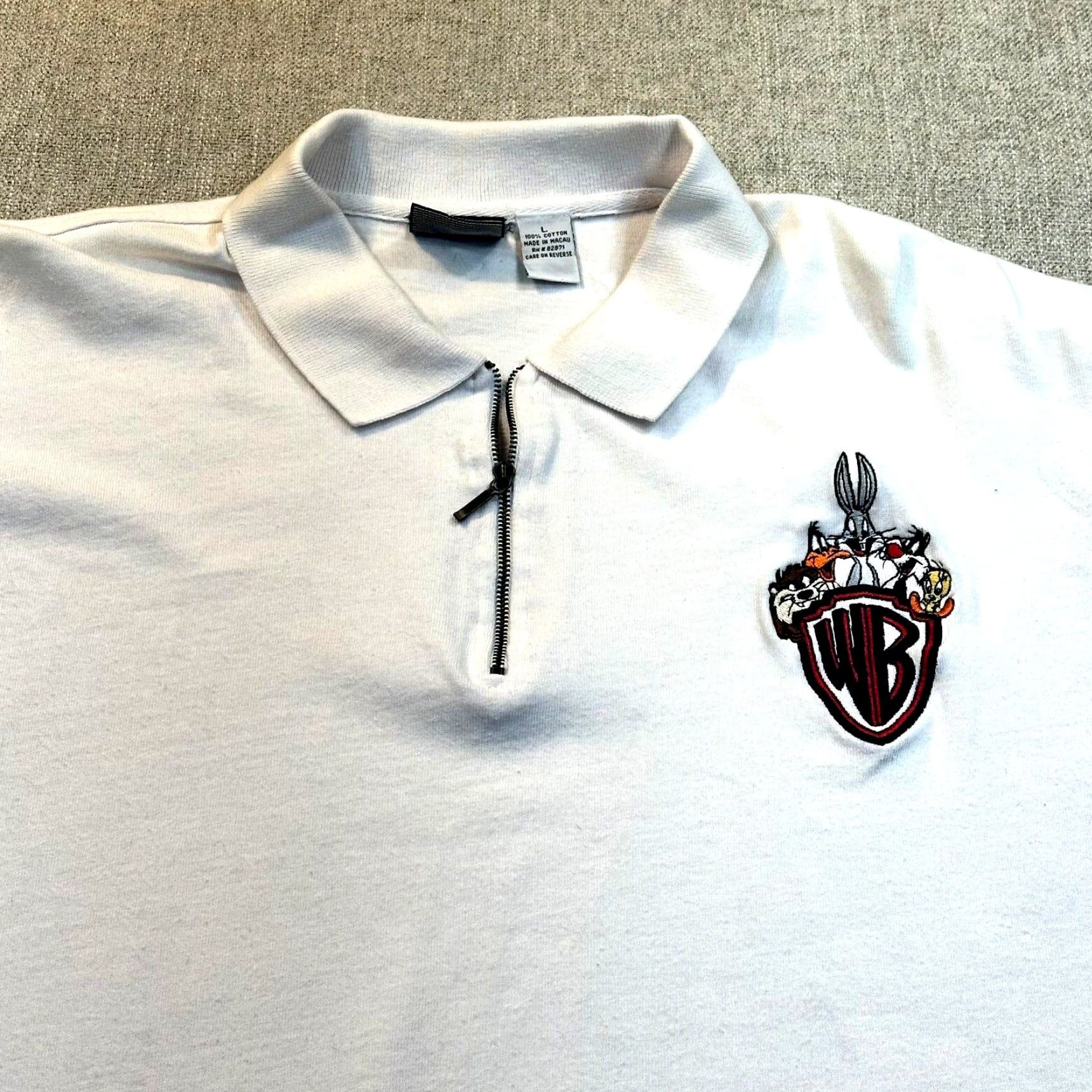 Vintage VINTAGE Looney Tunes Mens Large 1/4 Zip Embroidered T-Shirt Cartoon 90s White Cotton Size US L / EU 52-54 / 3 - 3 Thumbnail