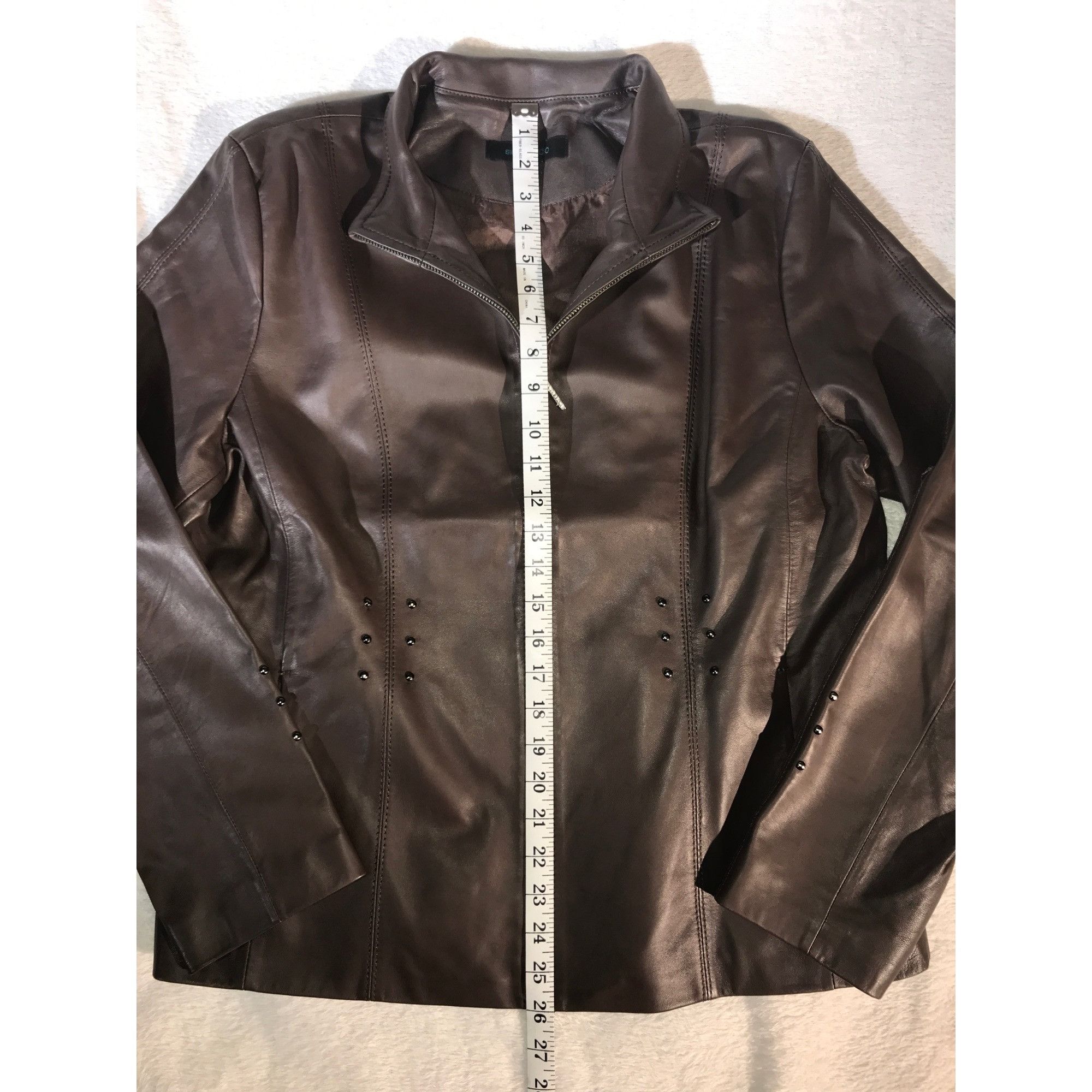 Designer Siena Studio Women's Brown Zip Studded Leather Moto Jacket Size S / US 4 / IT 40 - 5 Thumbnail
