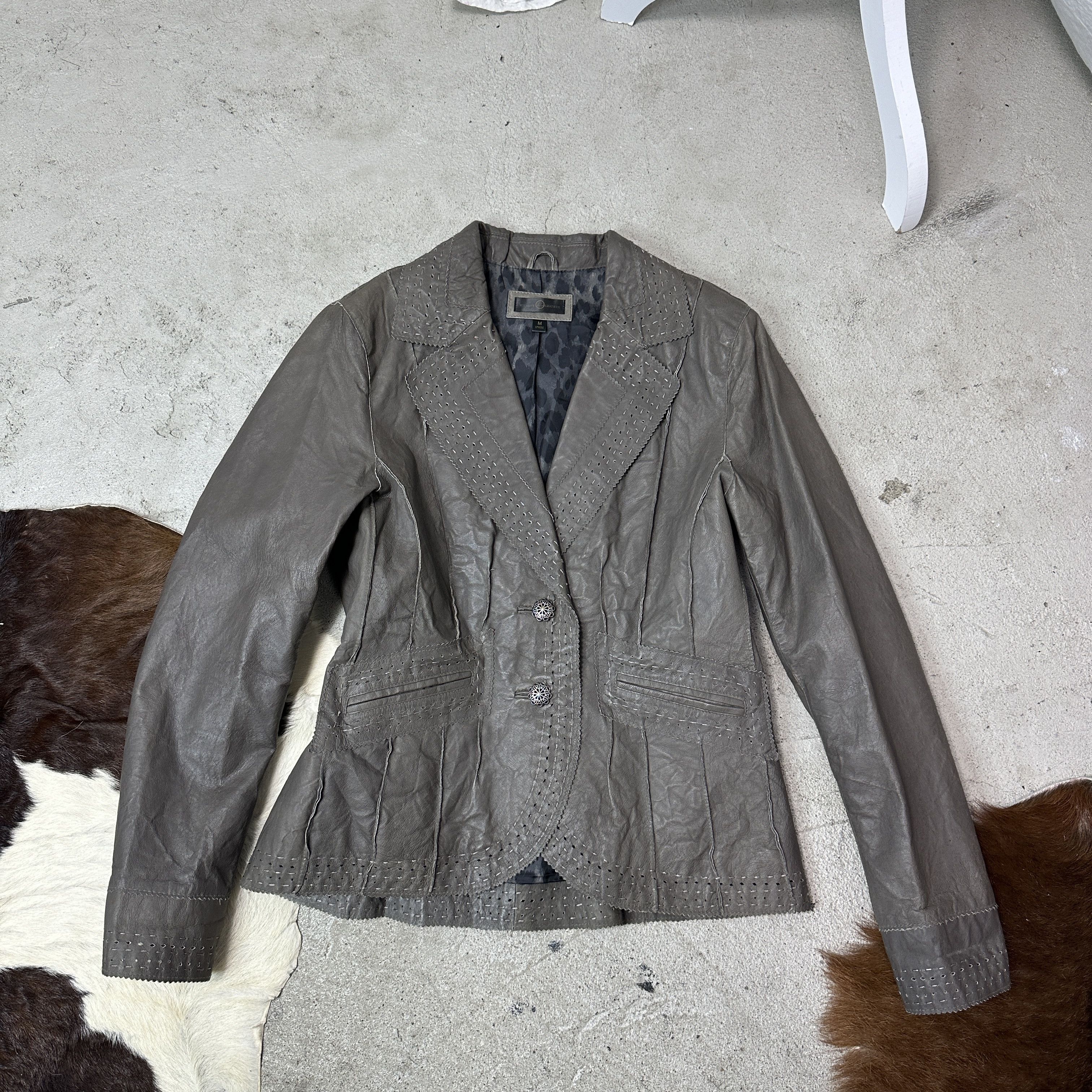 Vintage Vintage Military Styled Leather Butonned Jacket 00s Size M / US 6-8 / IT 42-44 - 3 Thumbnail