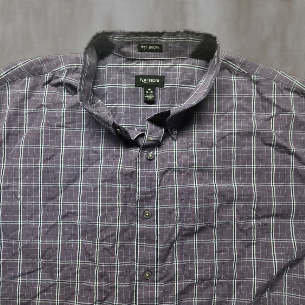 Van Heusen Van Heusen Shirt 2XL Purple Check Short Sleeve Button-Up Size US XXL / EU 58 / 5 - 1 Thumbnail