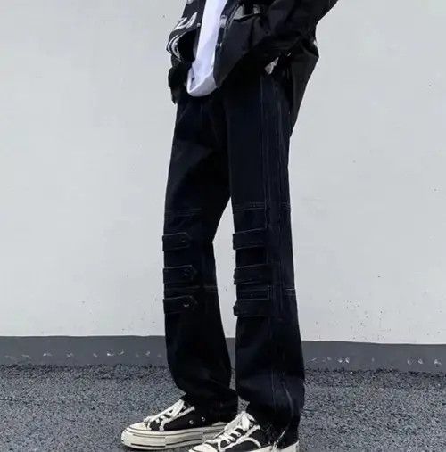 Jean Black Color Street Niche Style Zipper Leg Denim Cargo Pant Size US 32 / EU 48 - 4 Thumbnail