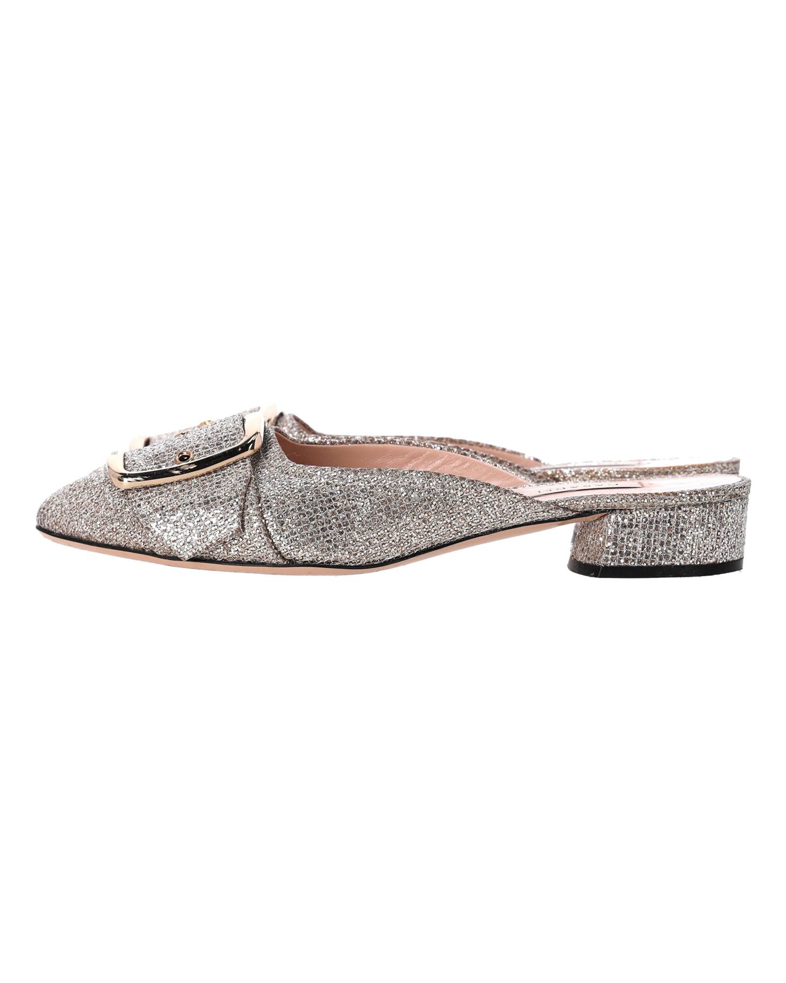 image of Casadei Glitter Low-Heel Shoes Mules For Women in Gold (Size 9)
