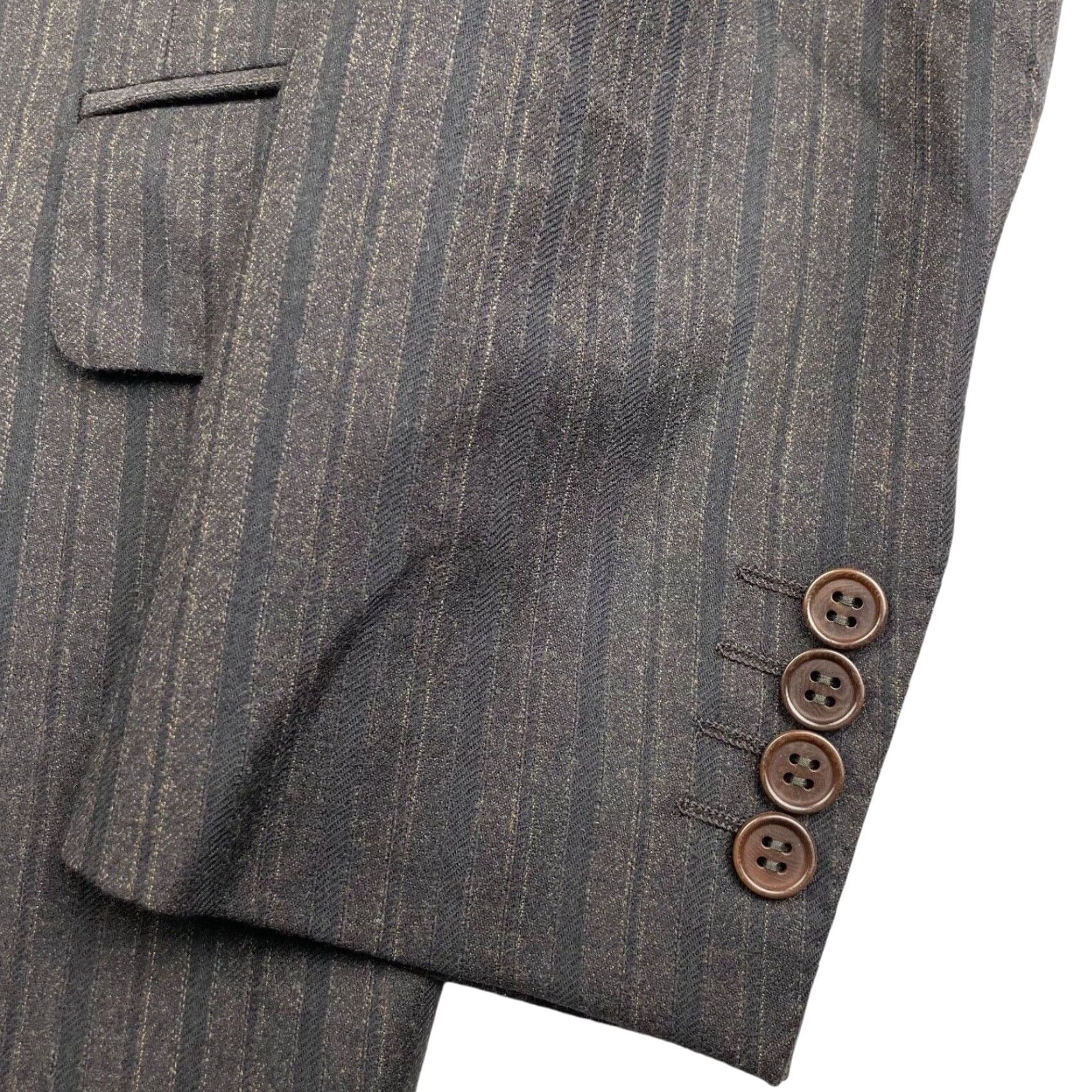 Canali Canali Blazer Men 2-Button Wool Flannel Black Brown Stripe Italy 40R Regular Notch Lapel Brown Wool 100% Wool Single-Breasted Chest 40 Size 44R - 4 Thumbnail
