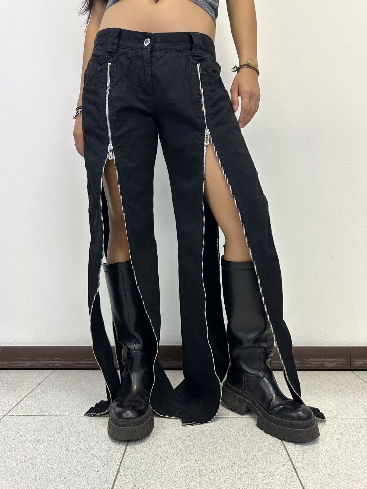 image of Dolce Gabbana Ss2003 Sex Runway Bondage Zipper Military Pants Archive in Black, Women's (Size 30)