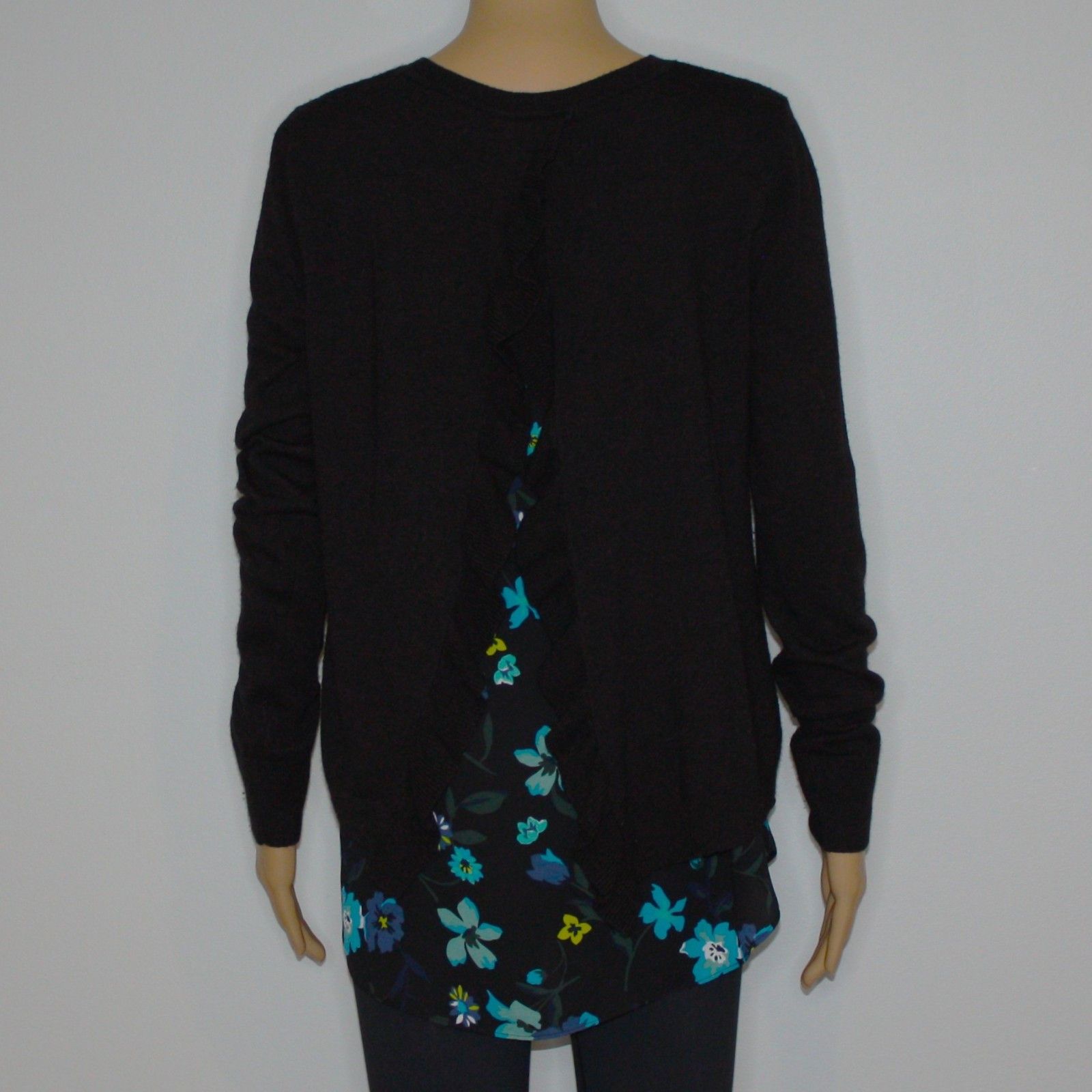 Loft Floral Ruffle Back Mixed Media Sweater Top in size Medium Size M / US 6-8 / IT 42-44 - 4 Thumbnail