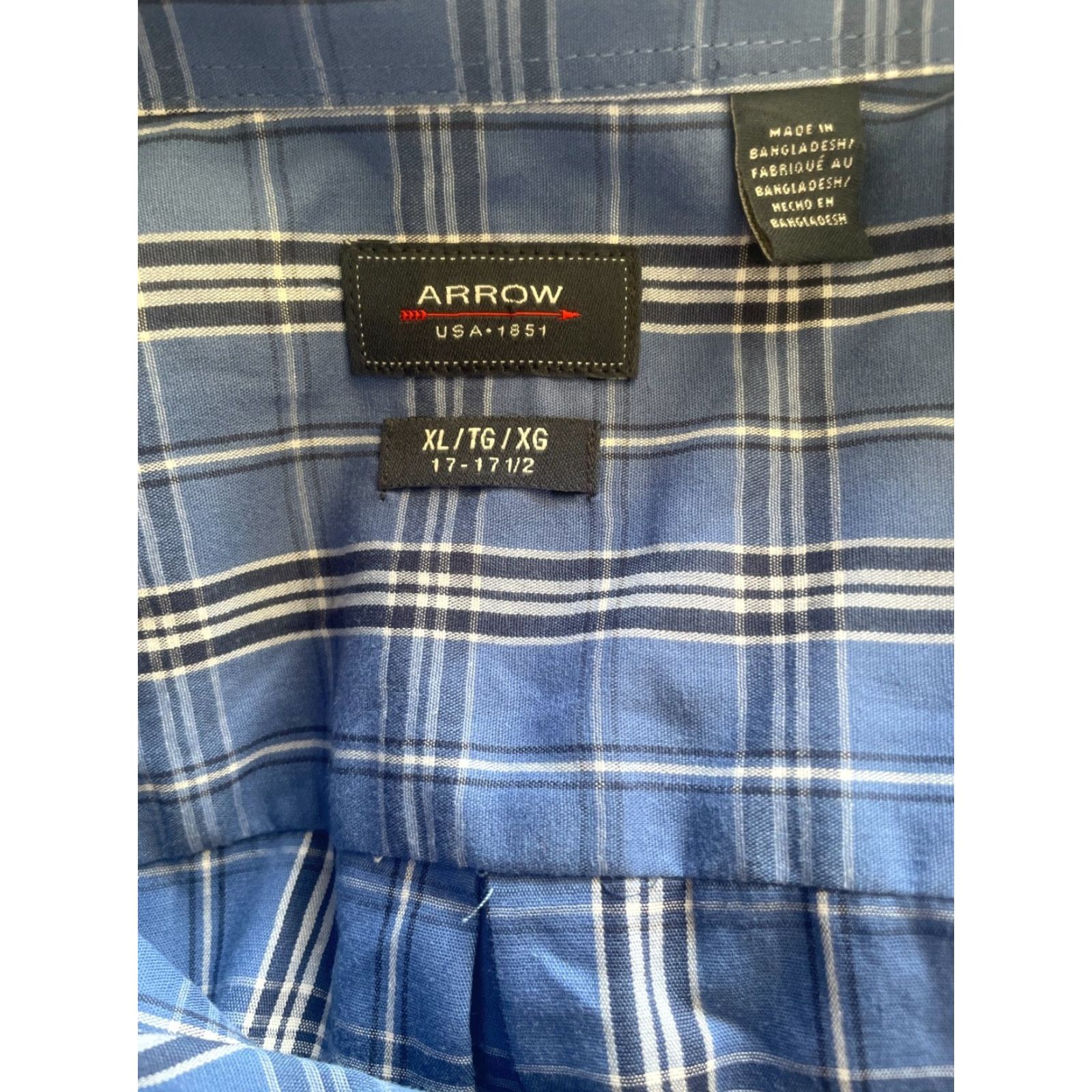 Arrow Arrow Shirt Mens XL Blue Plaid Short Sleeve Cotton Blend Classic Preppy Shirt XL Mens Blue Plaid Short Sleeve Cotton Blend Arrow Polo Shirt Size US XL / EU 56 / 4 - 6 Thumbnail