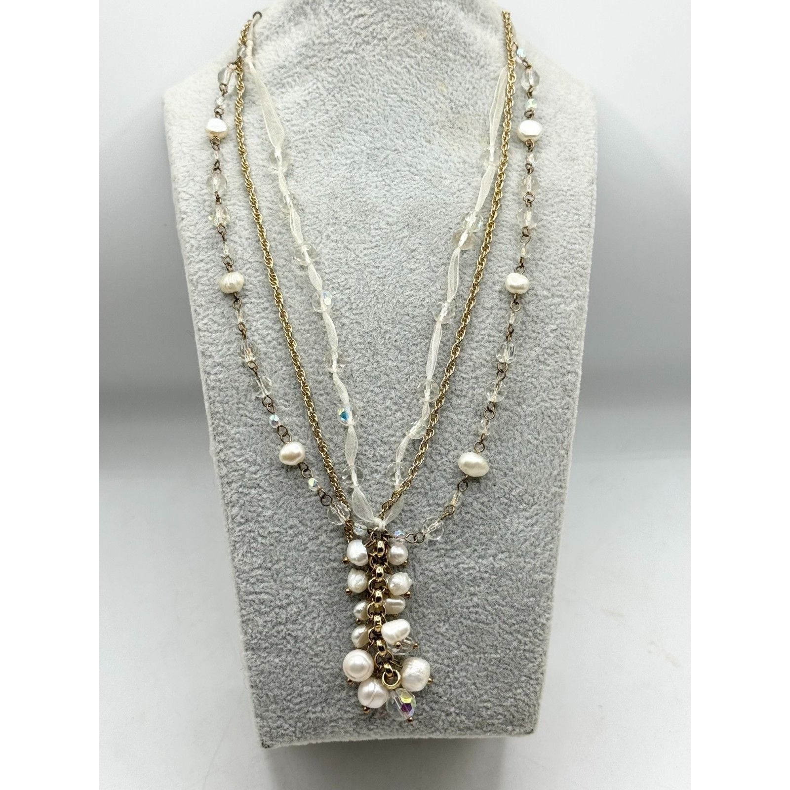Vintage Vintage Crystal Pearl beaded drop dangle necklace Size ONE SIZE - 2 Thumbnail