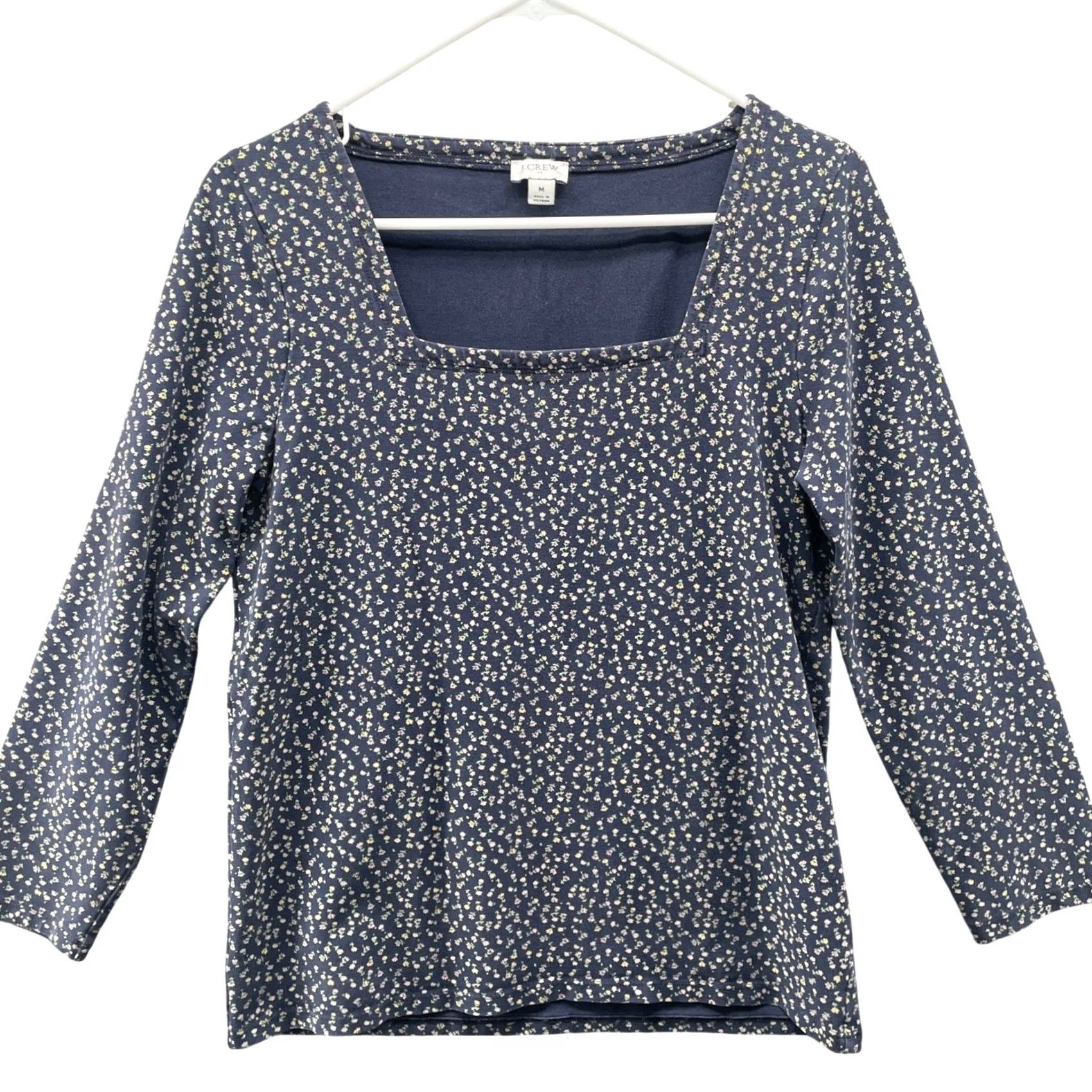 J.Crew J.Crew Square Neck 3/4 Sleeve T-Shirt Womens M Blue Floral Stretch Shirt Womens M Color Blue Floral Pattern 3/4 Sleeve Casual Size M / US 6-8 / IT 42-44 - 2 Thumbnail