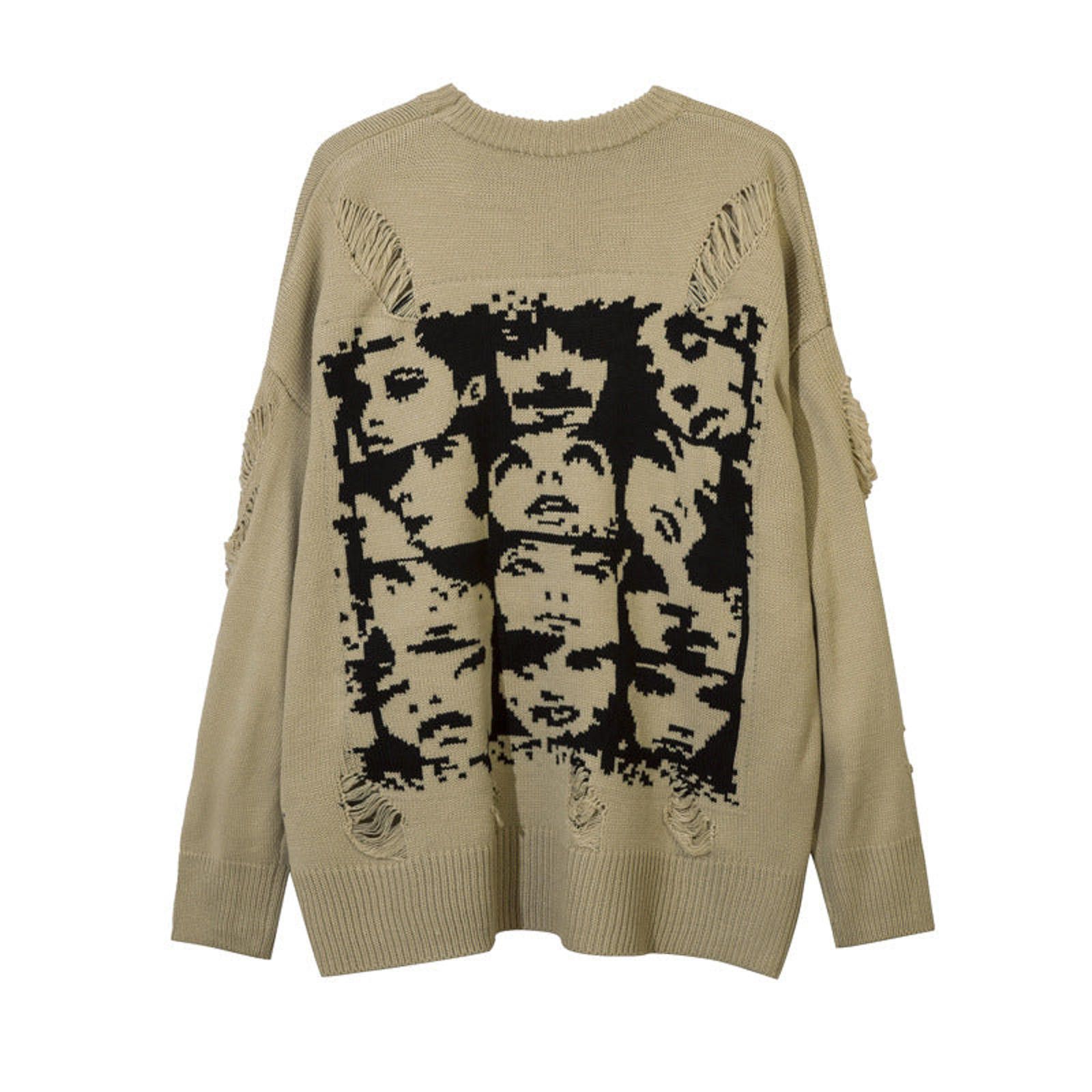 Vintage FACES Distressed Graphic Knit Sweater, Oversized Fit Sweater Size US M / EU 48-50 / 2 - 4 Thumbnail