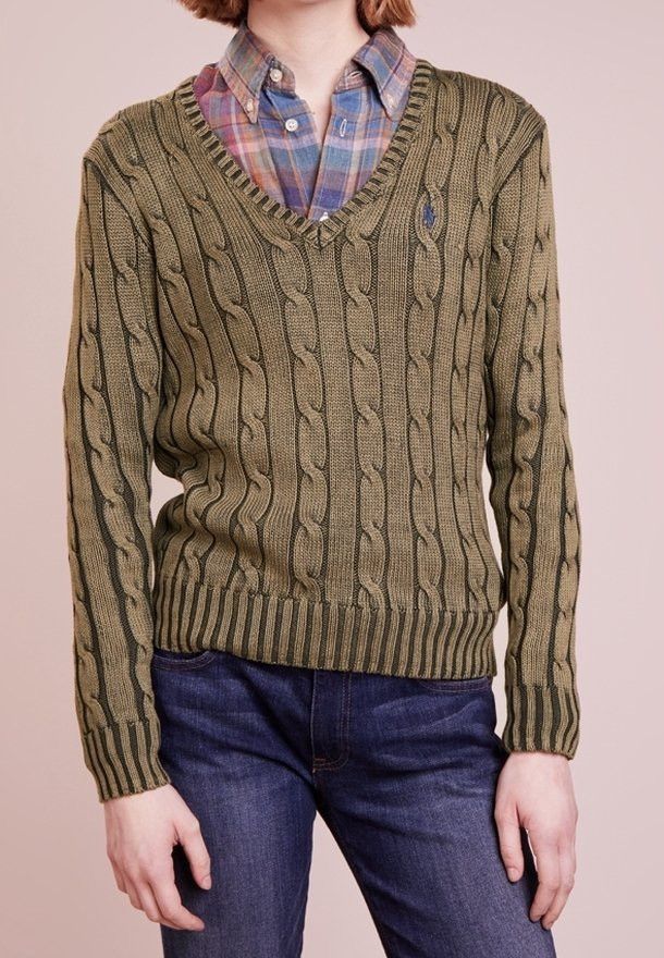 Polo Ralph Lauren Polo Ralph Lauren Cable Cotton V-Neck Olive Sweater L Size L / US 10 / IT 46 - 1 Thumbnail