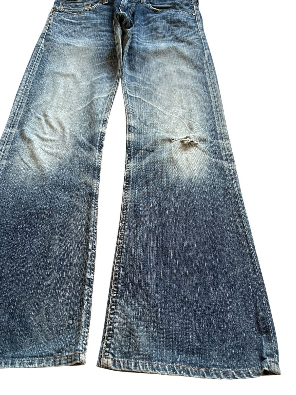Edwin Vintage Edwin Blue Trip Faded Mud Wash Distress Flare Jeans Size US 34 / EU 50 - 7 Thumbnail
