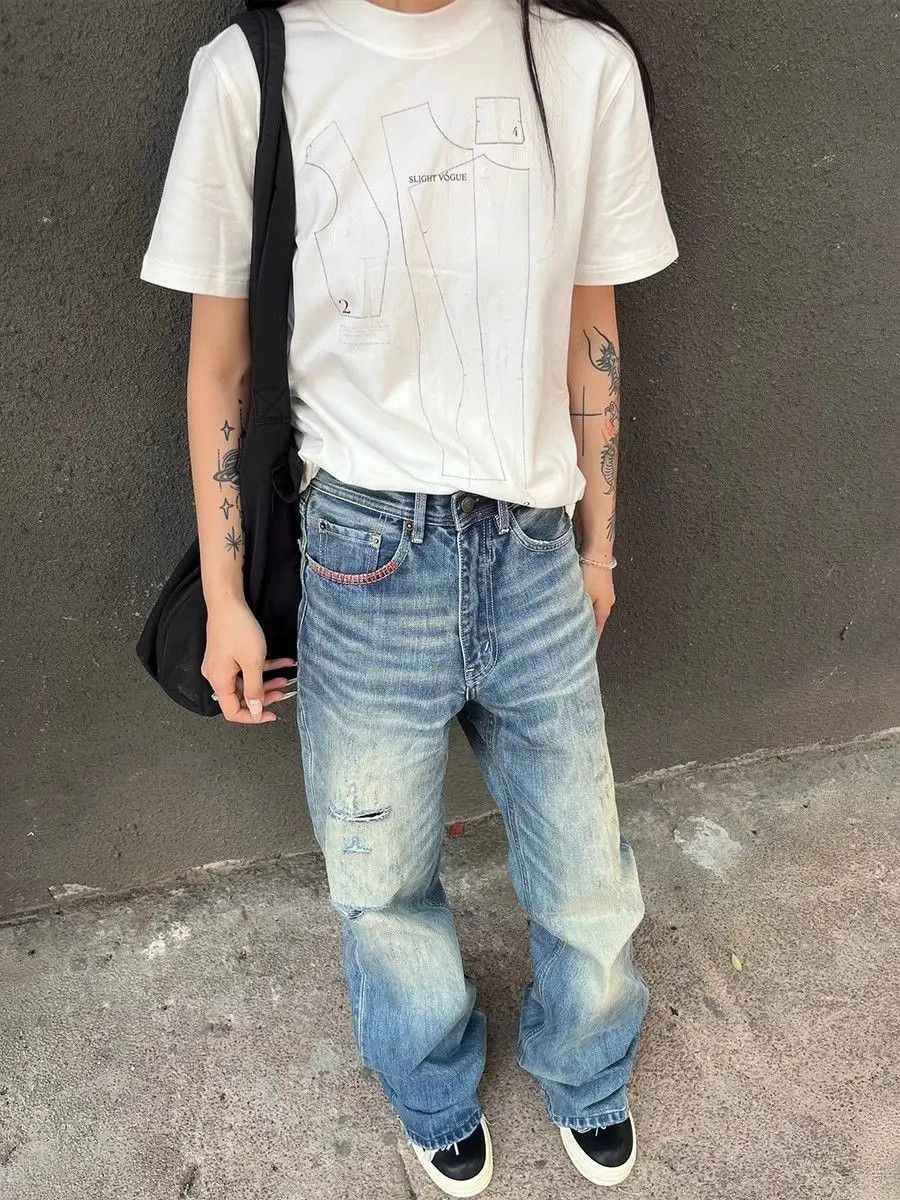 Japanese Brand Retro loose ripped micro flared jeans Size US 32 / EU 48 - 3 Thumbnail
