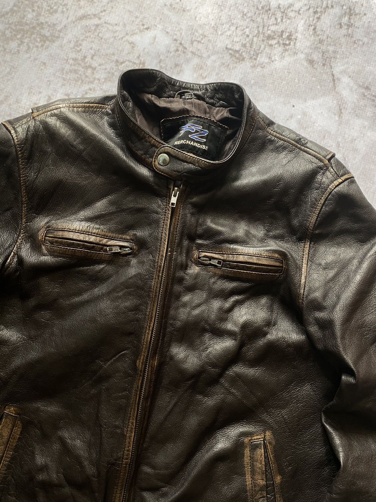 Genuine Leather × Vintage Vintage 90s BIKER MOTO Black FADED Leather Jacket Y2k Hype Size US XL / EU 56 / 4 - 6 Thumbnail
