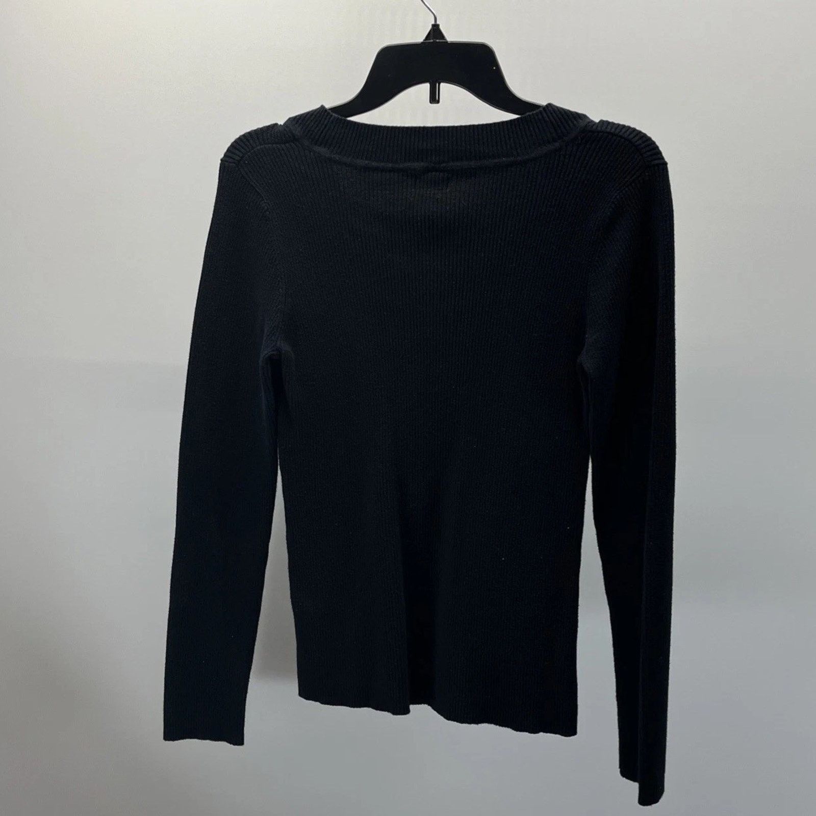 Apt. 9 APT 9 SZ L Cotton/Nylon Black Ribbed U-Neck Sweater Thin Size L / US 10 / IT 46 - 2 Thumbnail