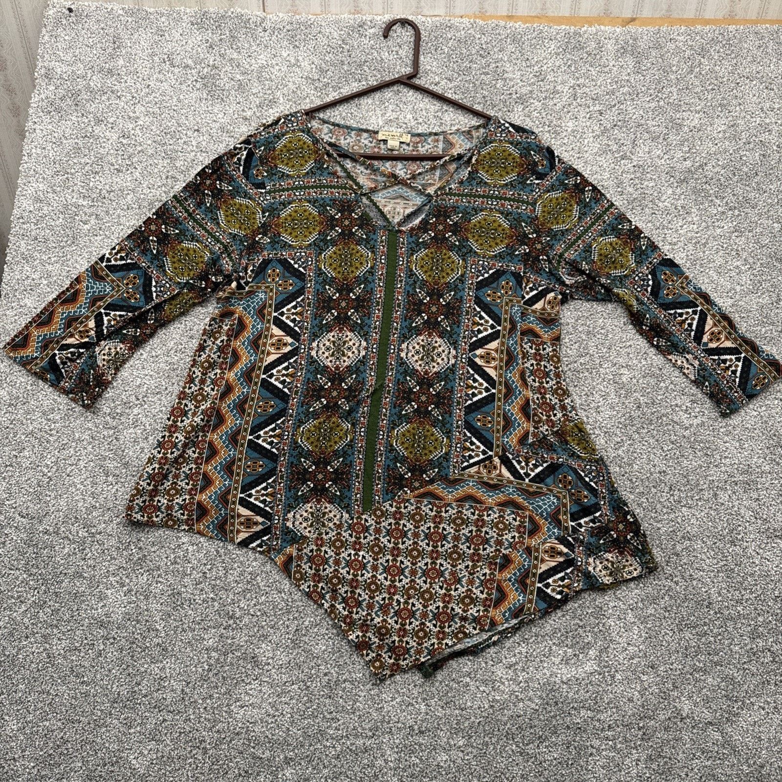 Other One World Tunic Top Womens 1X Plus Boho Mod Asymmetrical Size XL / US 12-14 / IT 48-50 - 1 Thumbnail