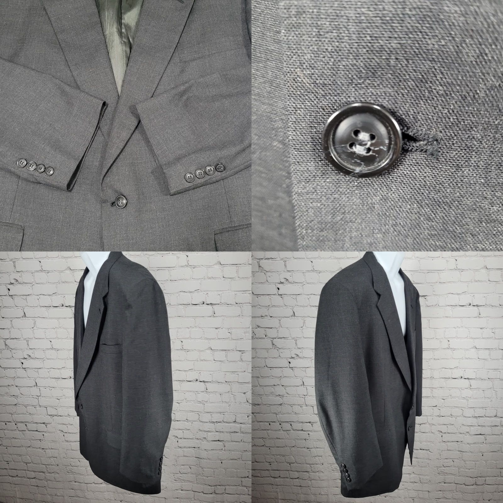 Stafford Stafford Grey Worsted Wool Blend 2 Button Vented Notch Blazer Sport Coat 50R Mens Regular Wool Polyester Gray Notch Lapel 2 Piece Classic Size 50R - 9 Thumbnail
