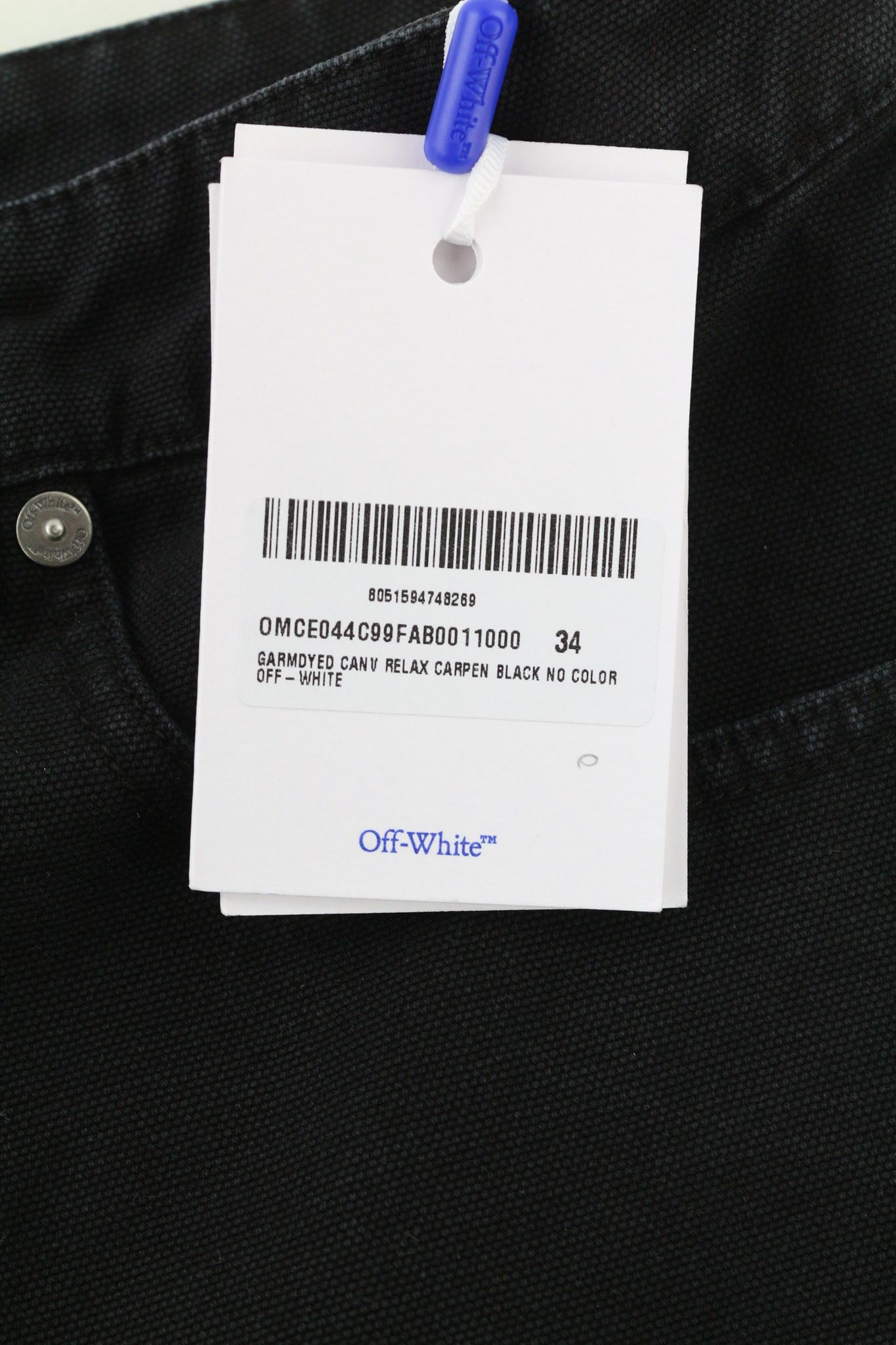 Off-White W34 Relaxed Black Cotton Dyed Cargo Button Fly 80250 Size US 34 / EU 50 - 7 Thumbnail