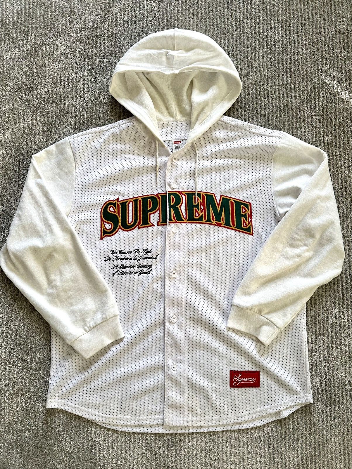 image of Supreme Mesh Hooded L/s Baseball Jersey in White, Men's (Size XL)