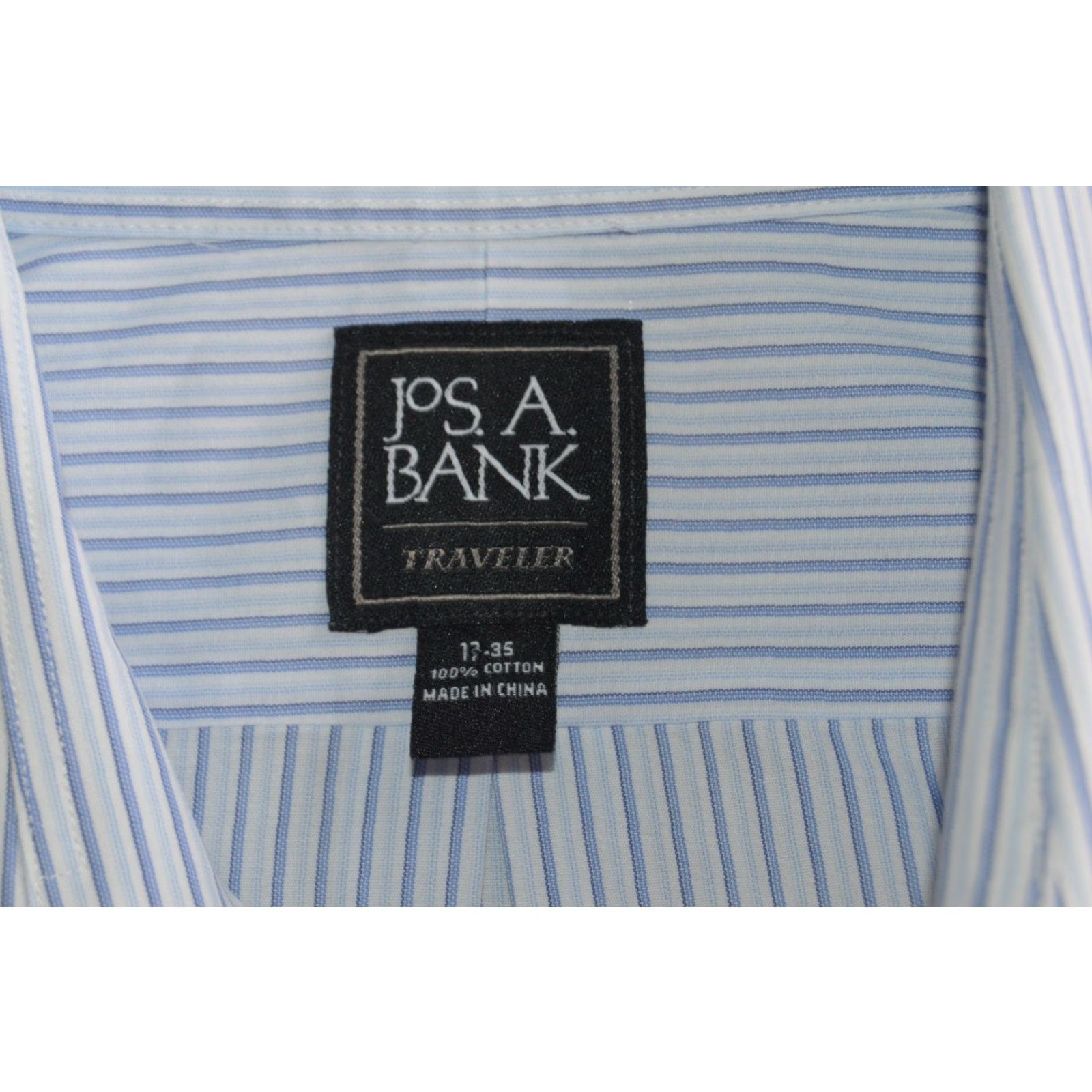 Jos. A. Bank Jos. A. Bank Dress Shirt Traveler Blue White Stripe L/S Button-Front 17-35 Men Regular 100% Cotton Button-Down Collared Vintage: No Size 46R - 4 Thumbnail