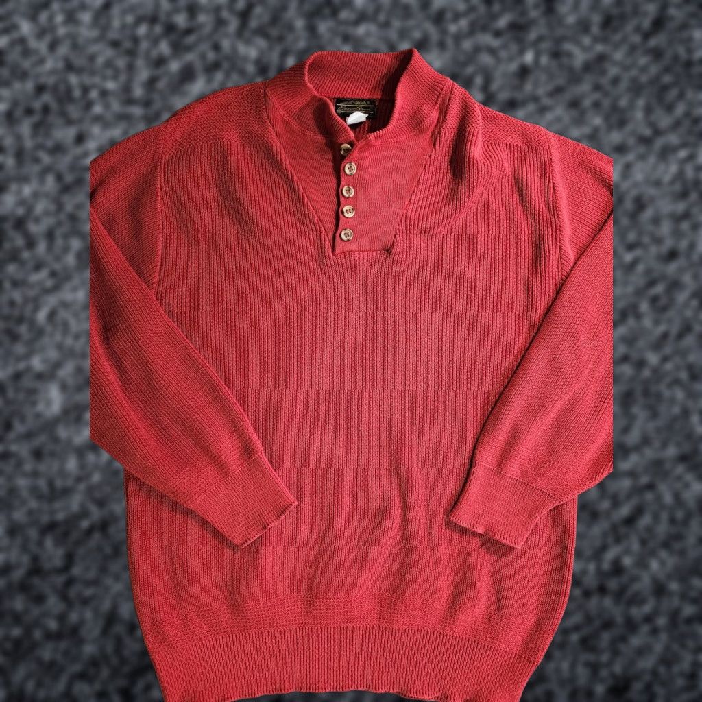 Eddie Bauer VINTAGE Eddie Bauer Sweater Pullover Knit Cable 1/4 Button XLT Red Mens Size XLT Size US XL / EU 56 / 4 - 1 Thumbnail