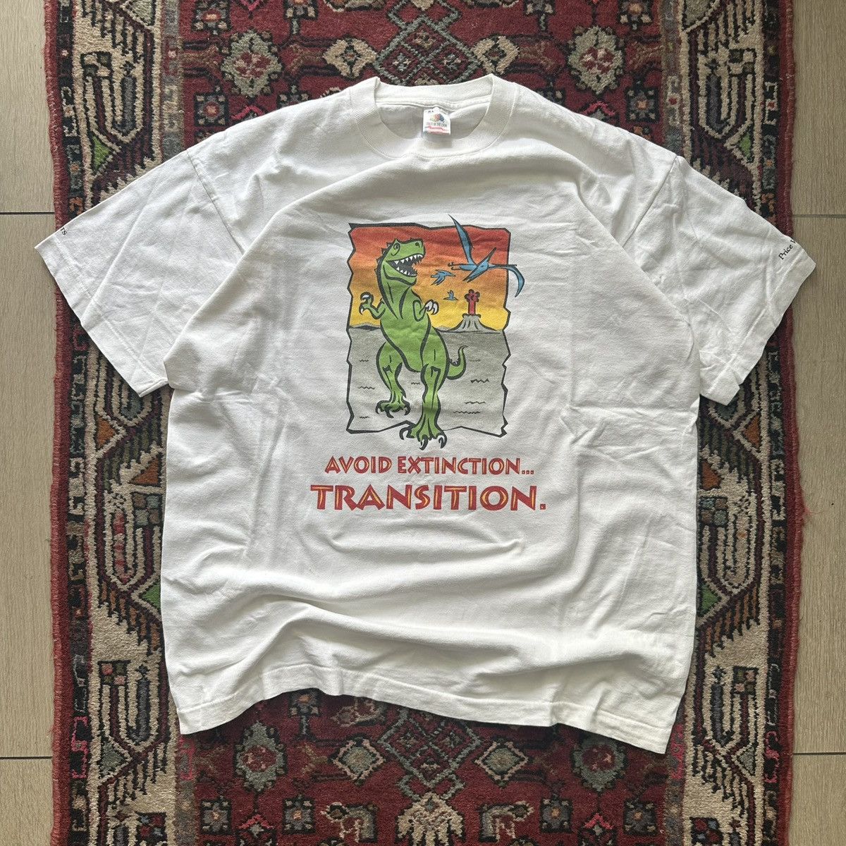 Vintage 90s “Avoid Extinction” Dinosaur Tee XL Vintage Made in USA Size US XL / EU 56 / 4 - 1 Thumbnail