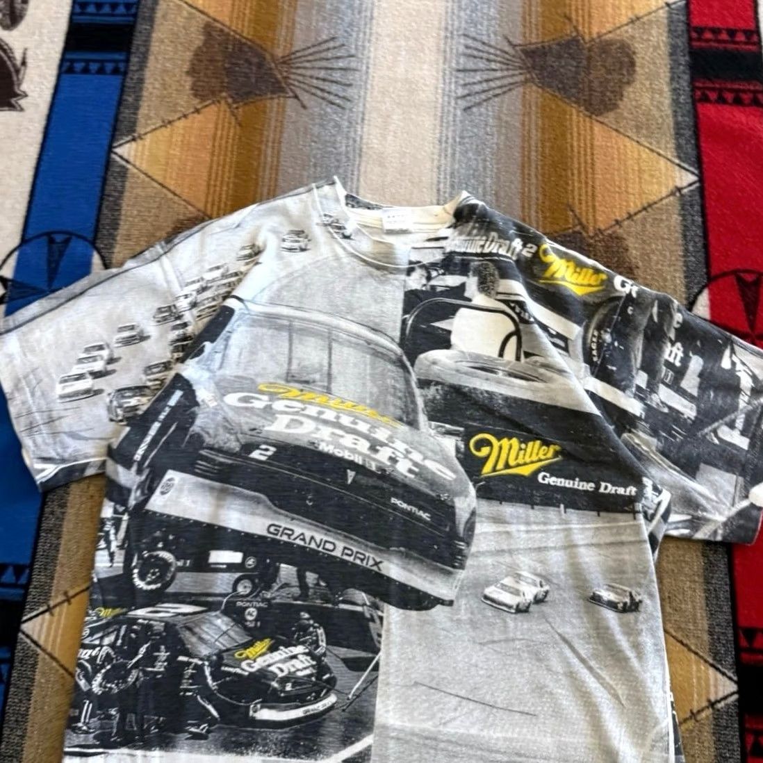 Fruit Of The Loom VINTAGE Miller Lite Nascar All Over Print T-Shirt Gray L Mens 90s Cars Racing Sports Short Sleeve Size US L / EU 52-54 / 3 - 7 Thumbnail