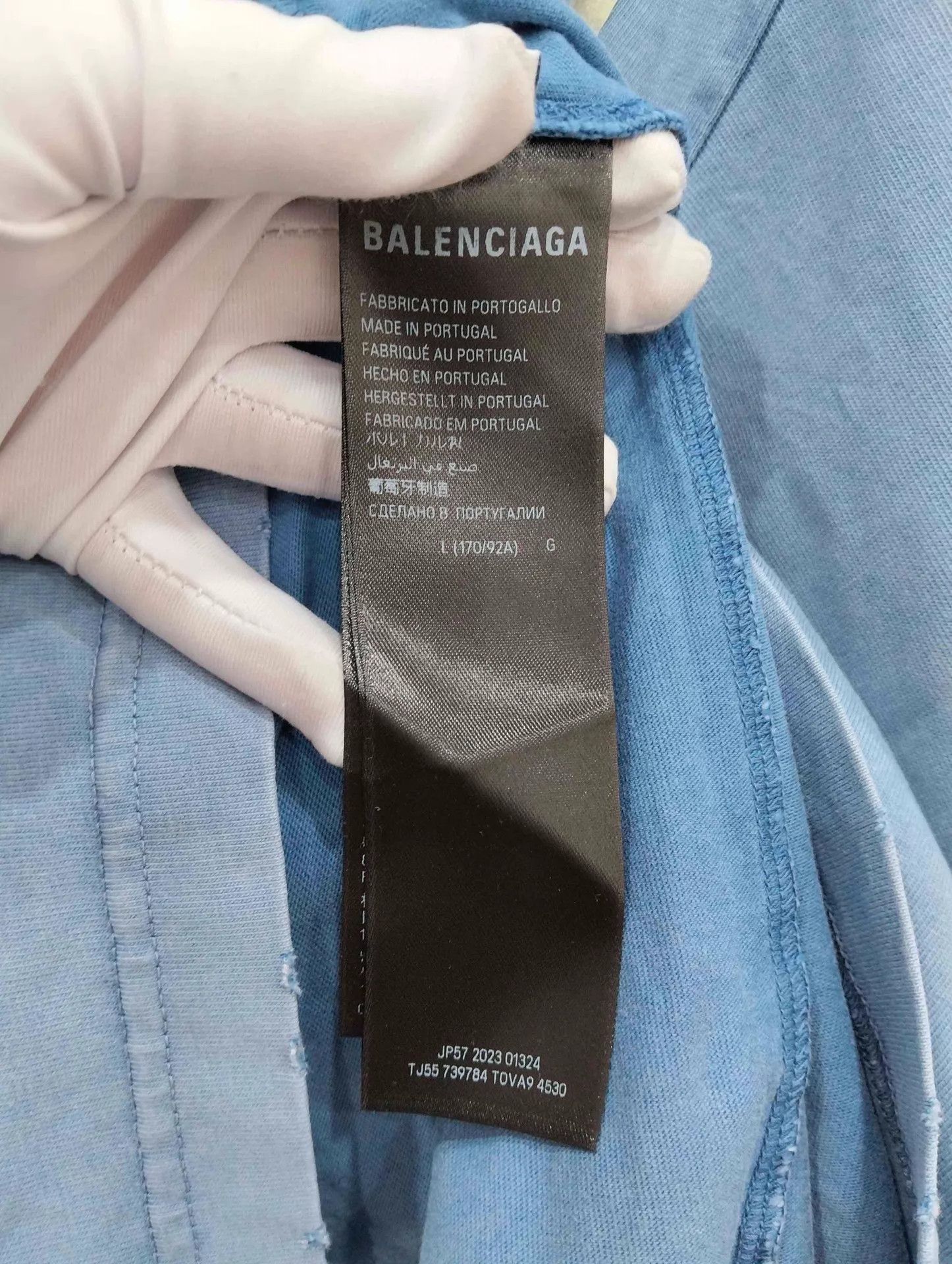 Balenciaga BALENCIAGA Mist Blue Tape Logo Short Sleeve T-Shirt L Size L / US 10 / IT 46 - 4 Thumbnail