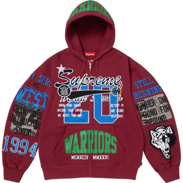 Supreme Supreme Warriors Applique Zip Up Hooded Sweatshirt Cardinal Size US XXL / EU 58 / 5 - 4 Thumbnail
