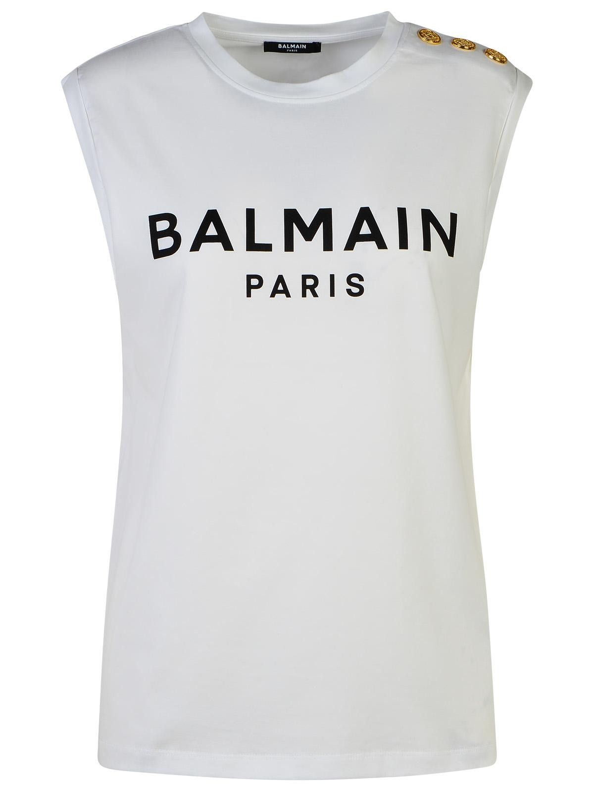 Balmain BALMAIN White Cotton Tank Top Size L / US 10 / IT 46 - 1 Thumbnail