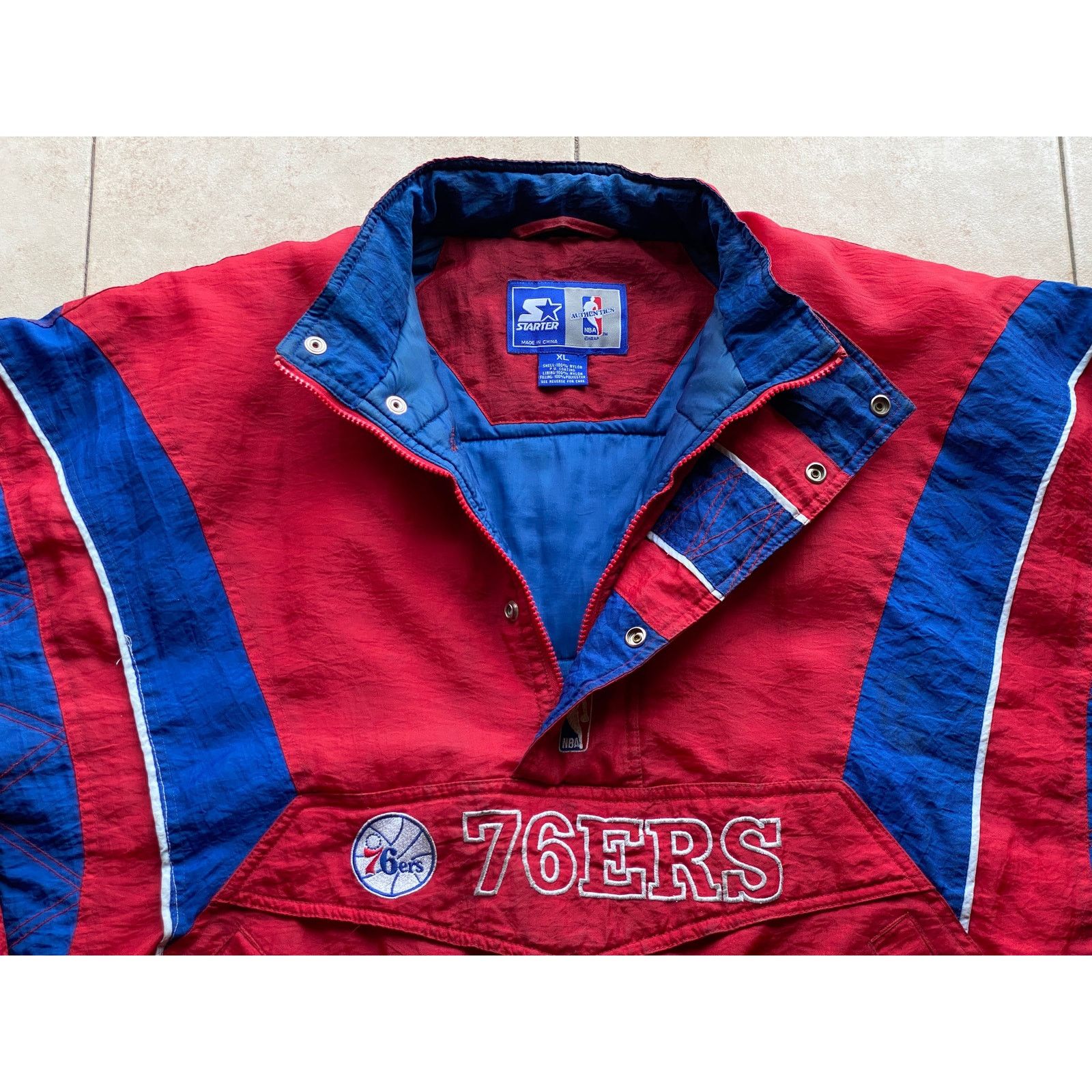 NBA × Starter Philadelphia 76ers 90s STARTER Color Block 1/2 Pullover vtg Size US XL / EU 56 / 4 - 6 Thumbnail