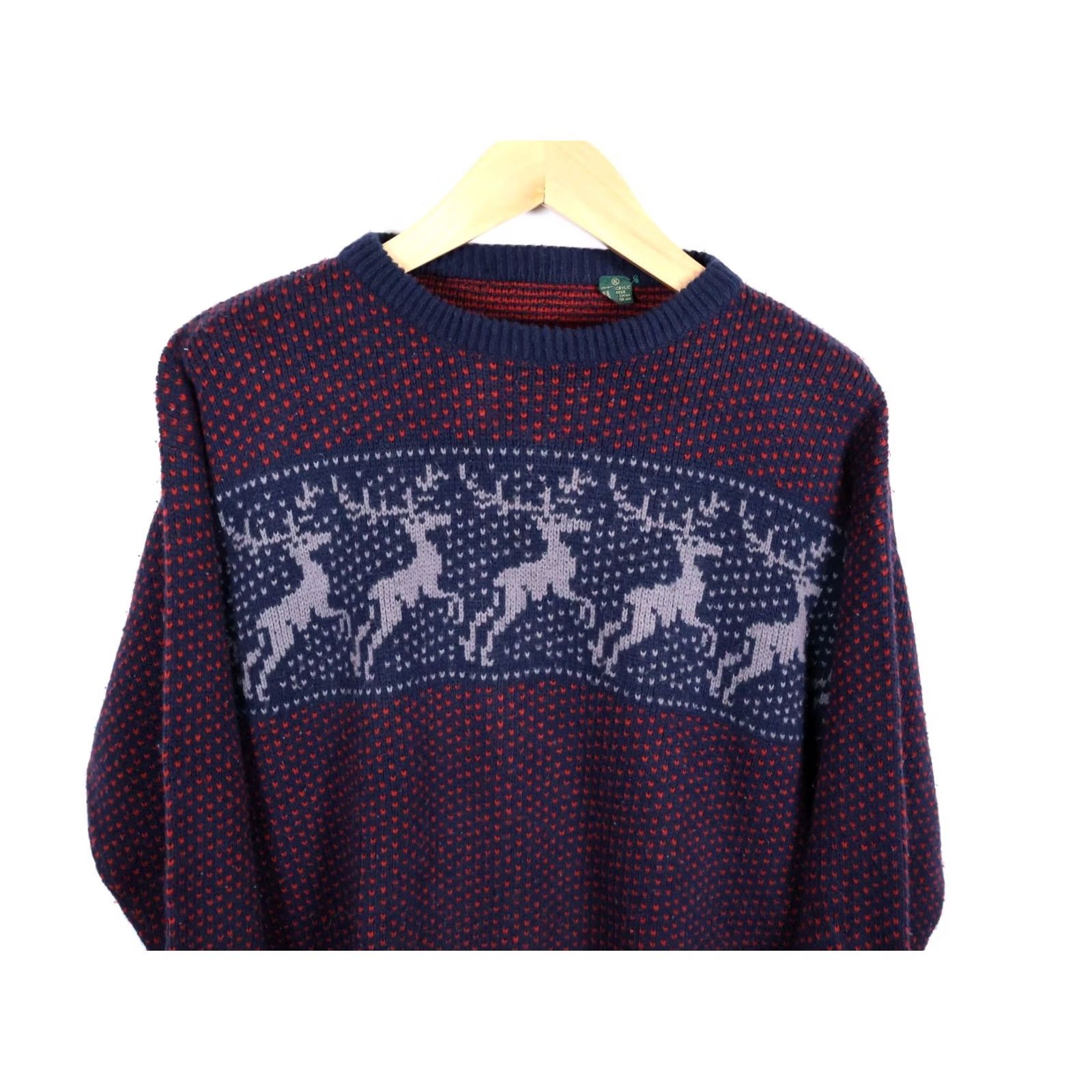 Vintage VINTAGE Men's XL Dark Red Blue Birdseye Sweater Crewneck Knit Reindeer Motif 90s Size US XL / EU 56 / 4 - 4 Thumbnail