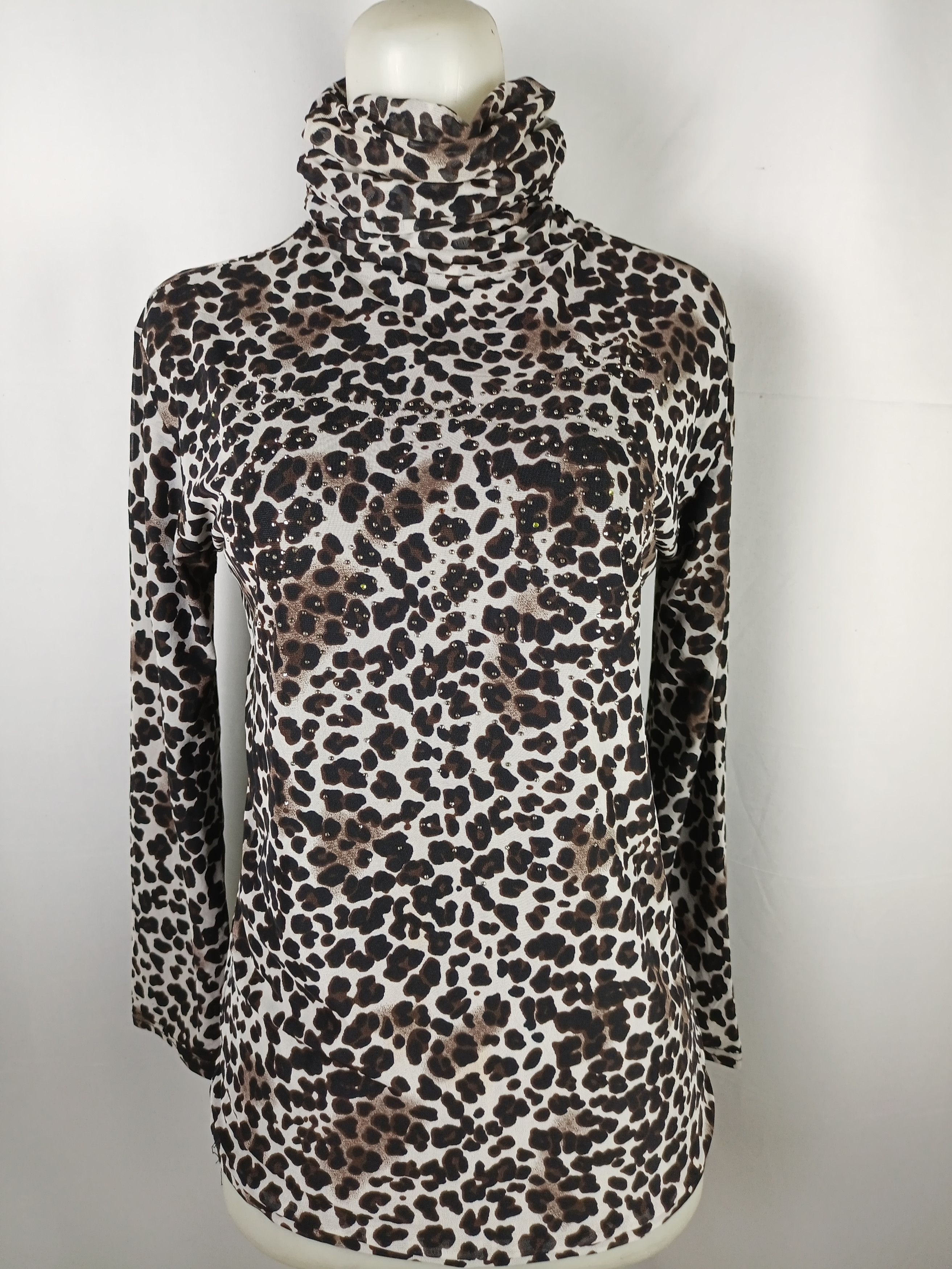 If Six Was Nine × Japanese Brand × Vintage Women's Long Sleeve Rhinestones Leopard Print Turtleneck Size M / US 6-8 / IT 42-44 - 1 Thumbnail