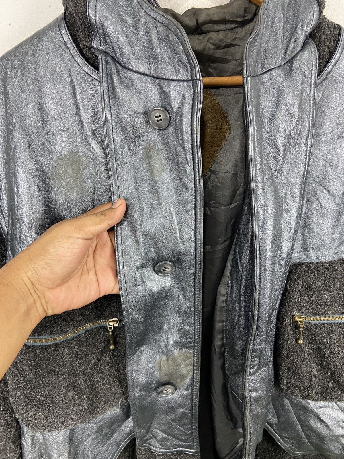 Lancel Vintage Lancel Paris Leather & Wool Hybrid Jacket Size US L / EU 52-54 / 3 - 16 Thumbnail