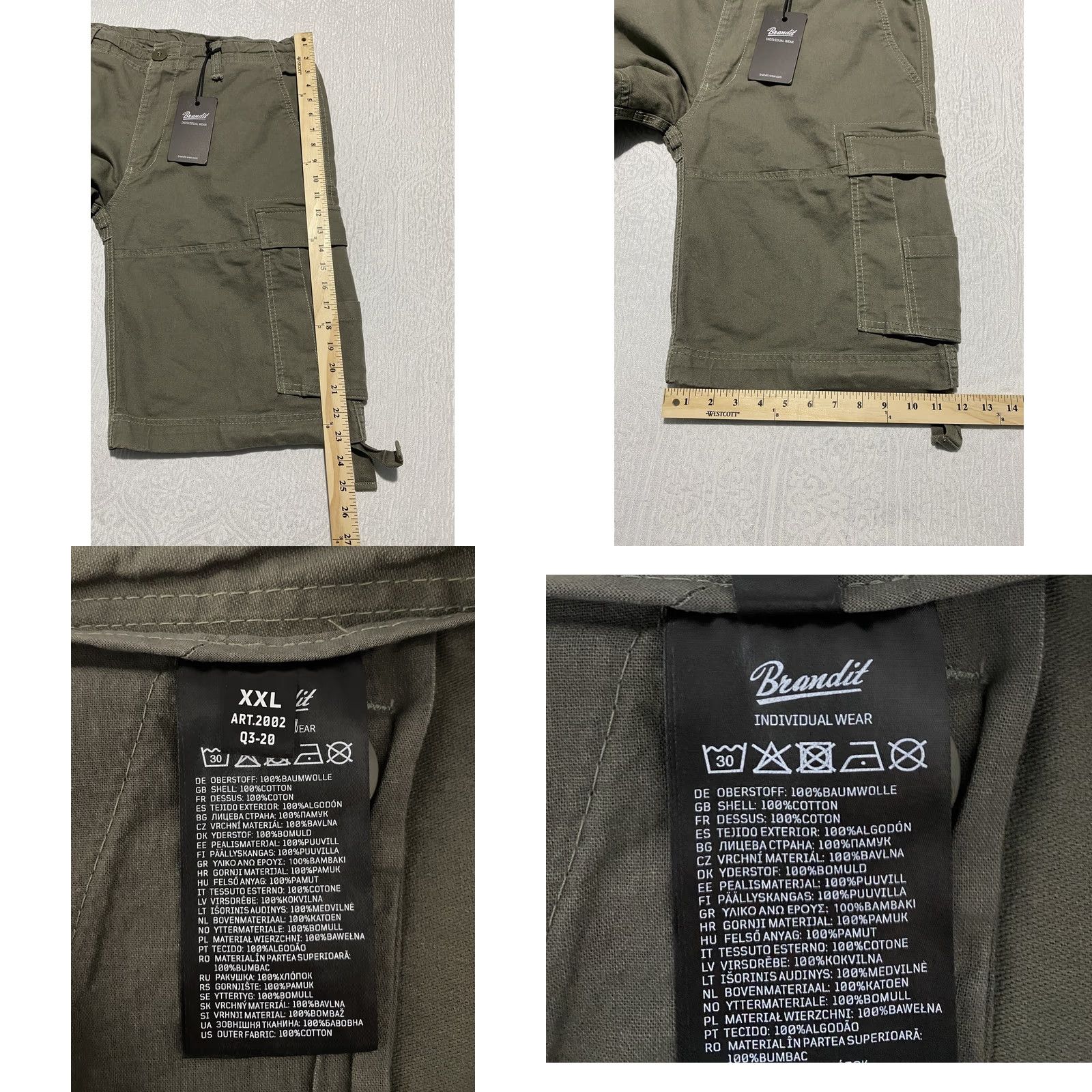Olive Brandit Cargo Shorts Mens 2XL Olive Green Canvas Pocket Outdoor Casual Workwear Size US 39 - 8 Thumbnail