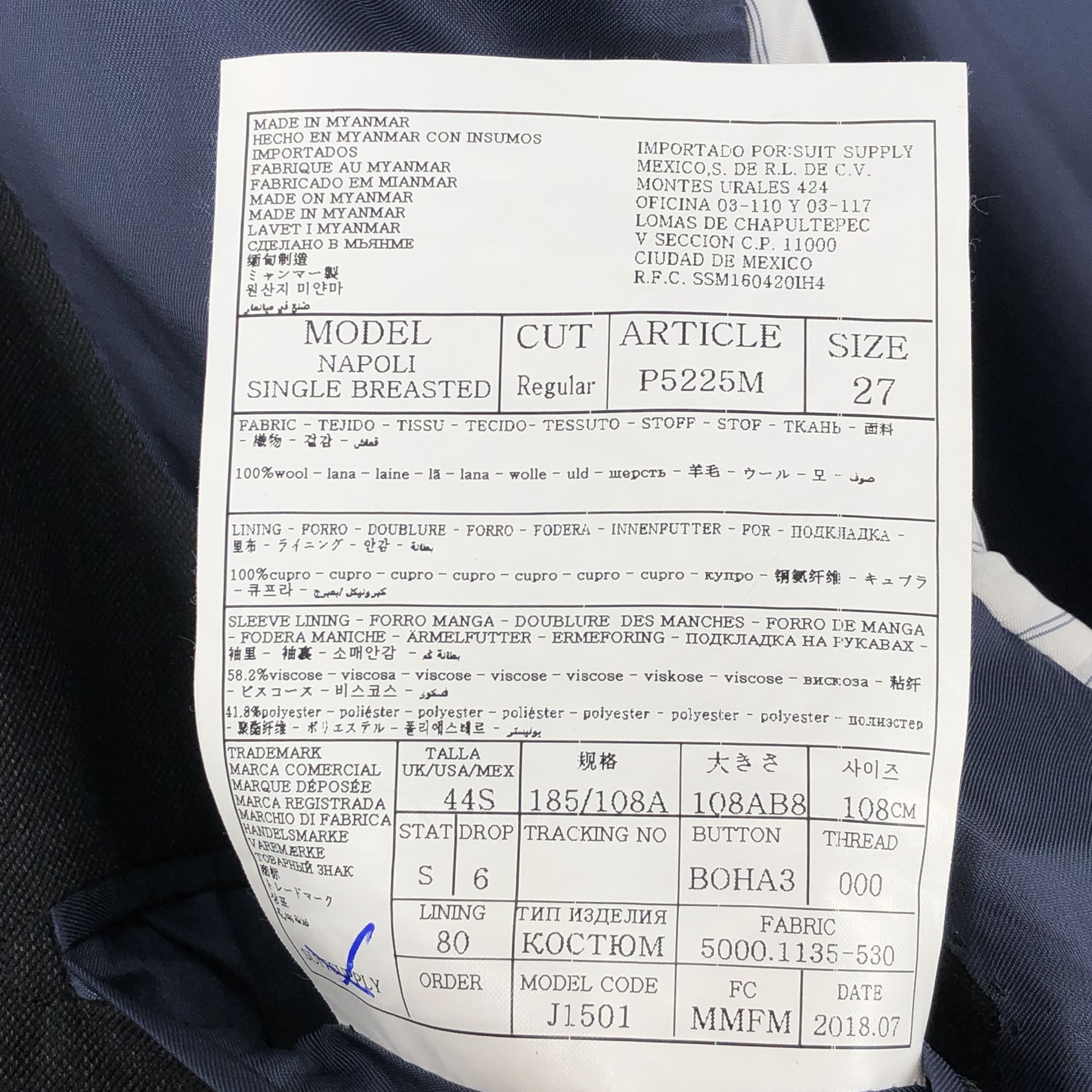Suitsupply Napoli Single Breasted Wool Blazer Size EU:27; UK:44; US:44R Size 44R - 9 Thumbnail