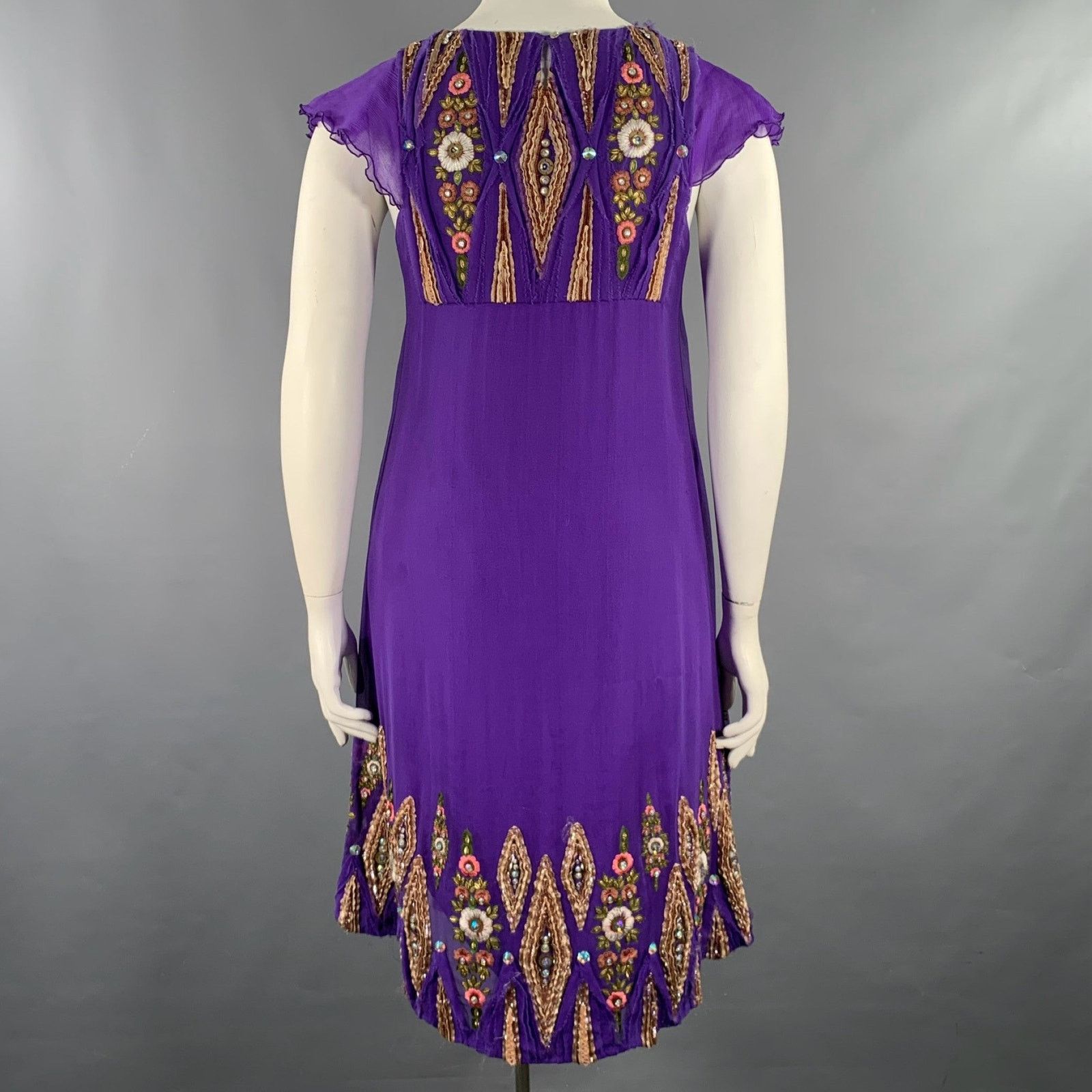 Matthew Williamson Size 10 Purple Gold Silk Embroidered Sleeveless Dress Size L / US 10 / IT 46 - 5 Thumbnail