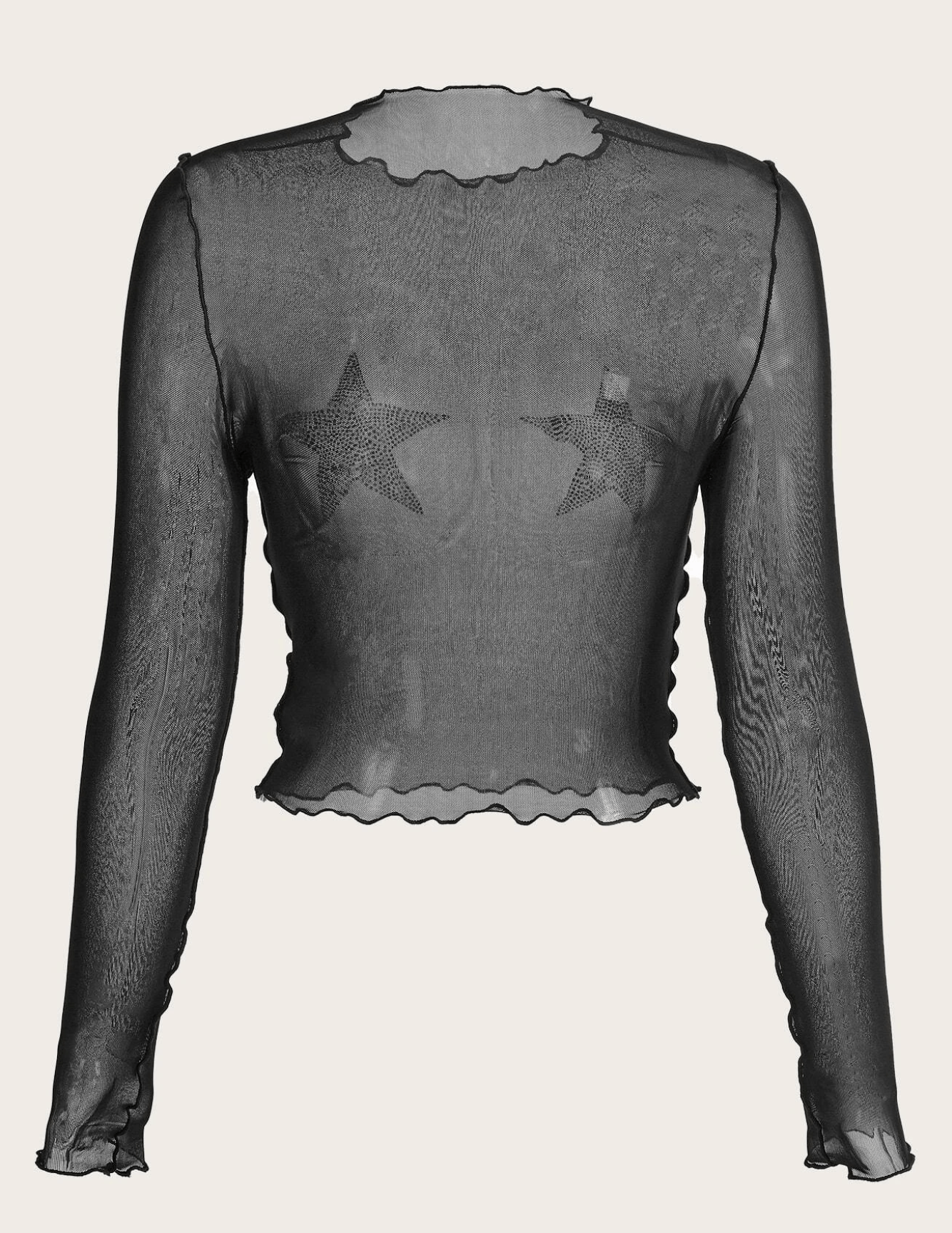 Shein Black Mesh Top with Crystal Star Patches Size M / US 6-8 / IT 42-44 - 1 Thumbnail