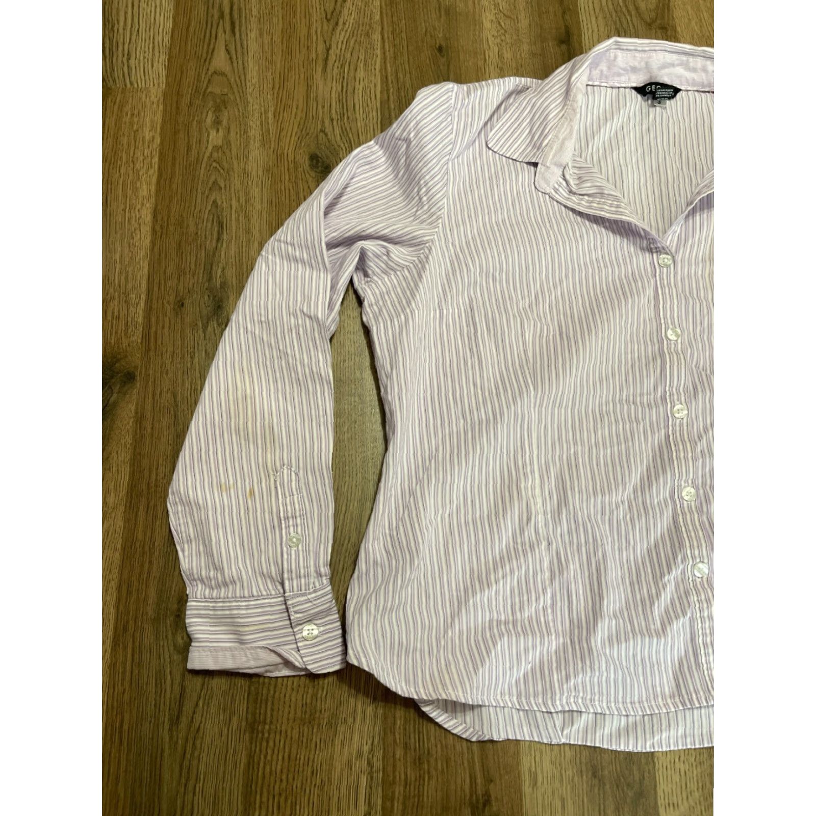 George George Shirt Womens XL Button-Up Casual Regular Long Sleeve Collared 16-18 Purple White Black Vintage No N/A Size XL / US 12-14 / IT 48-50 - 3 Thumbnail