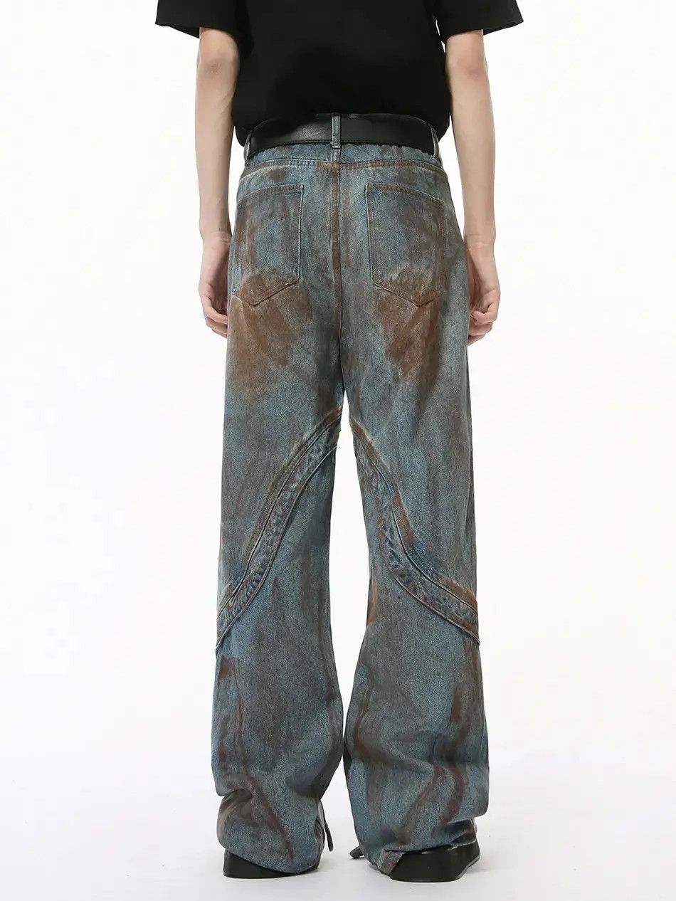 Japanese Brand Retro loose dirty dye patchwork jeans Size US 32 / EU 48 - 5 Thumbnail