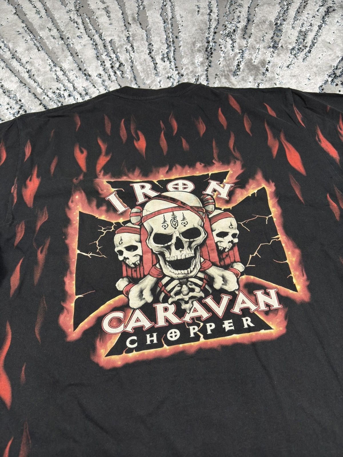 Harley Davidson Vintage Iron Caravan Choppers flame skull t shirt tee 90s Size US XL / EU 56 / 4 - 7 Thumbnail
