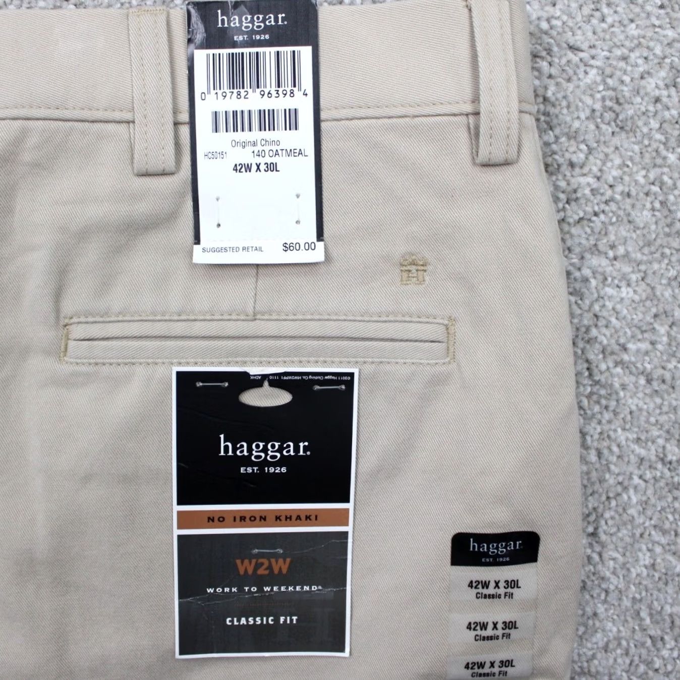 Haggar Haggar Pants Chino Mens 42x30 Beige Classic Fit NWT Work 2 Weekend Iron-Free Front Flat 30 Inseam Size US 42 / EU 58 - 2 Thumbnail
