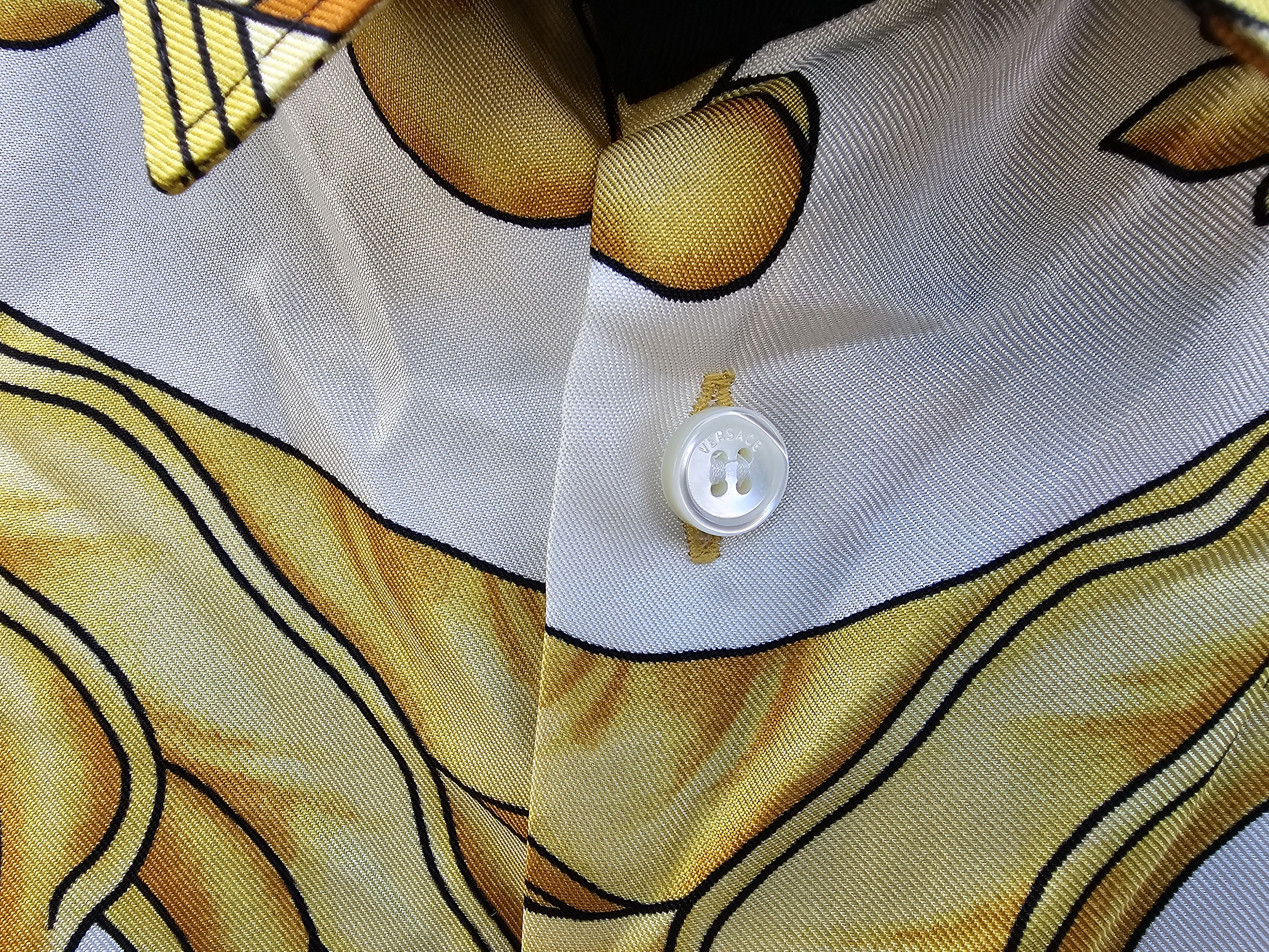 Versace $1350 VERSACE Gold and Blue Floral Baroque Medusa Silk Shirt Size 52L - 12 Thumbnail