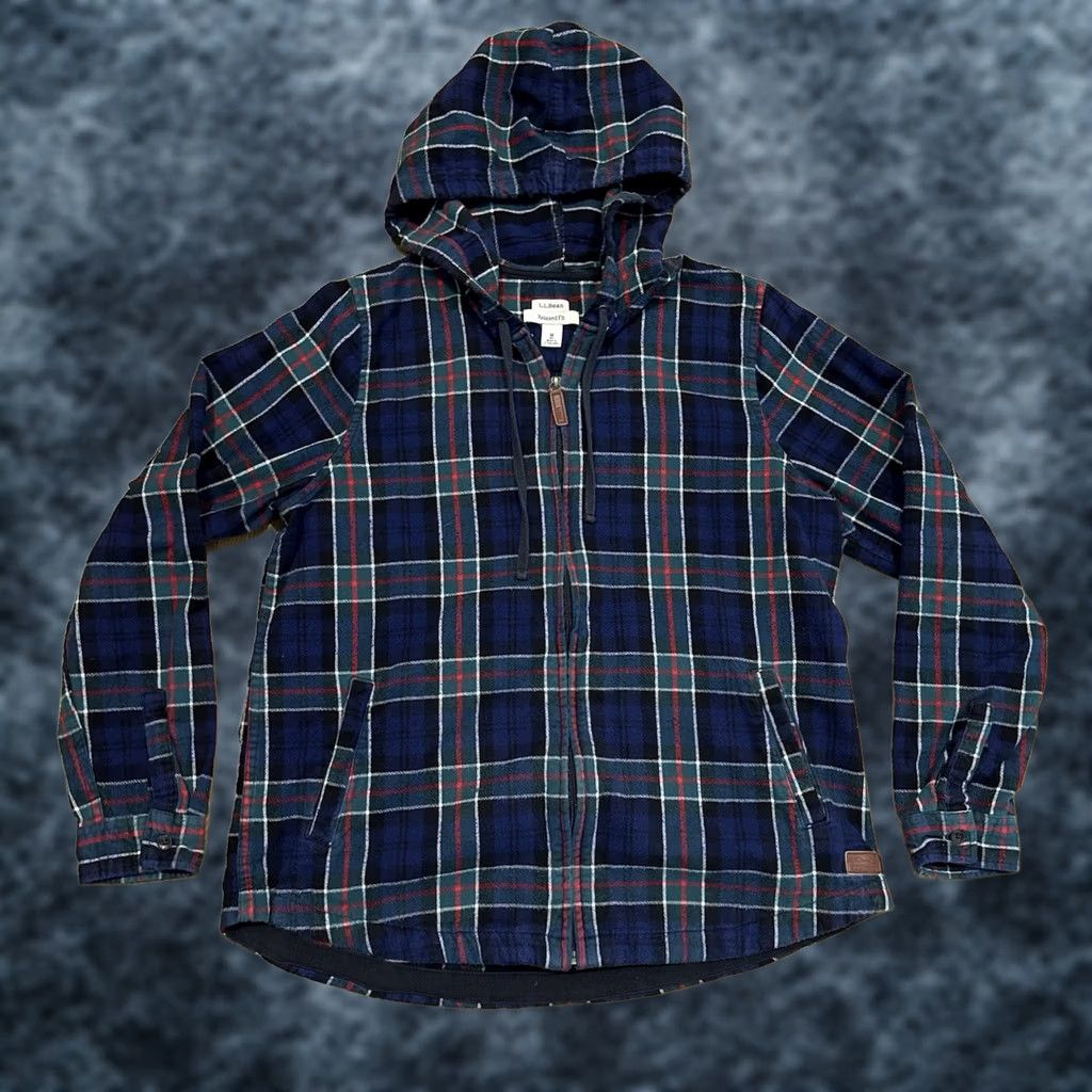Vintage LL Bean Relaxed Fit Flannel Hoodie Shirt Medium Blue Plaid Full Zip Size M / US 6-8 / IT 42-44 - 1 Thumbnail