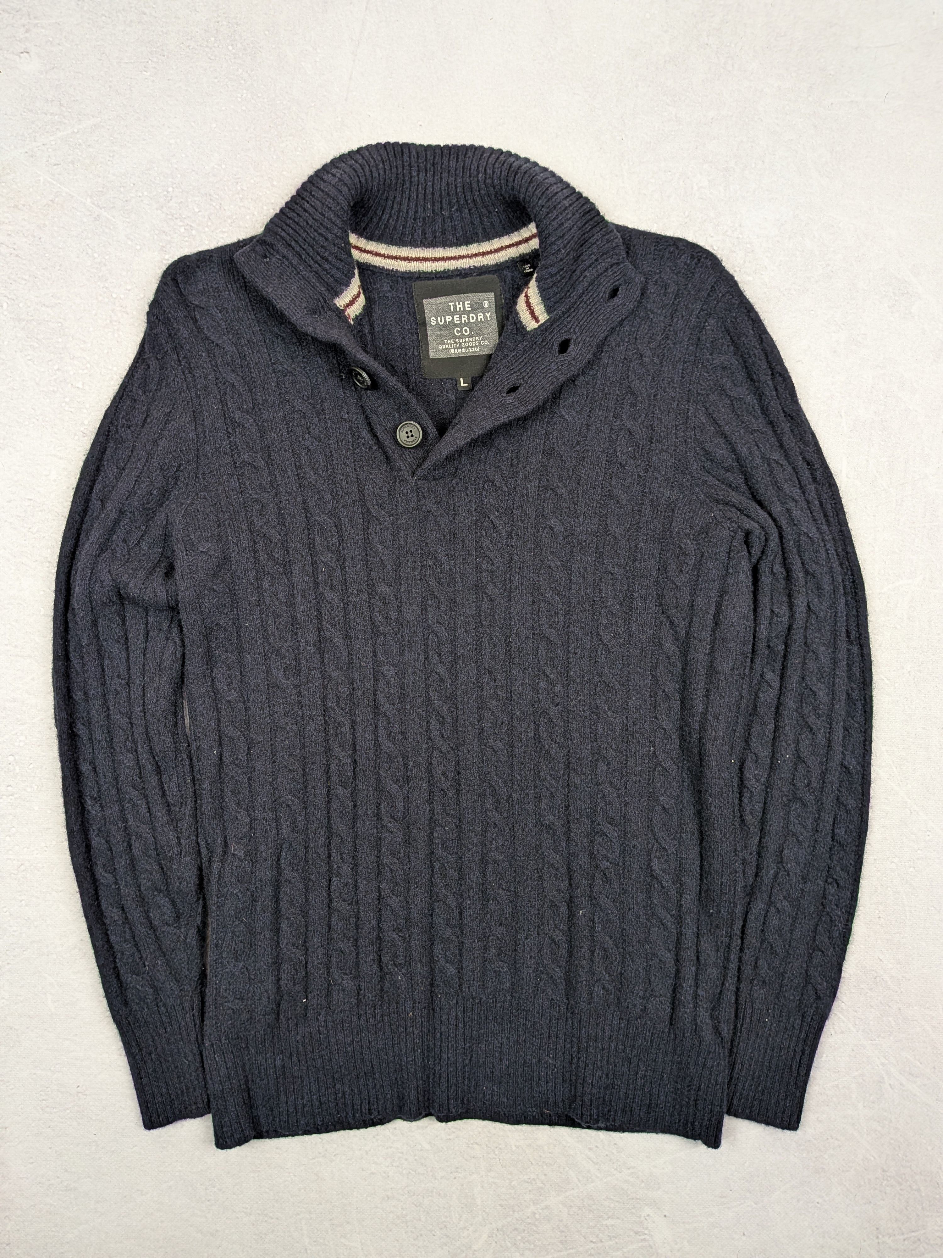 Superdry Superdry Navy Lambswool Chunky-Knit Sweater M L Waffle Knit Size US L / EU 52-54 / 3 - 3 Thumbnail